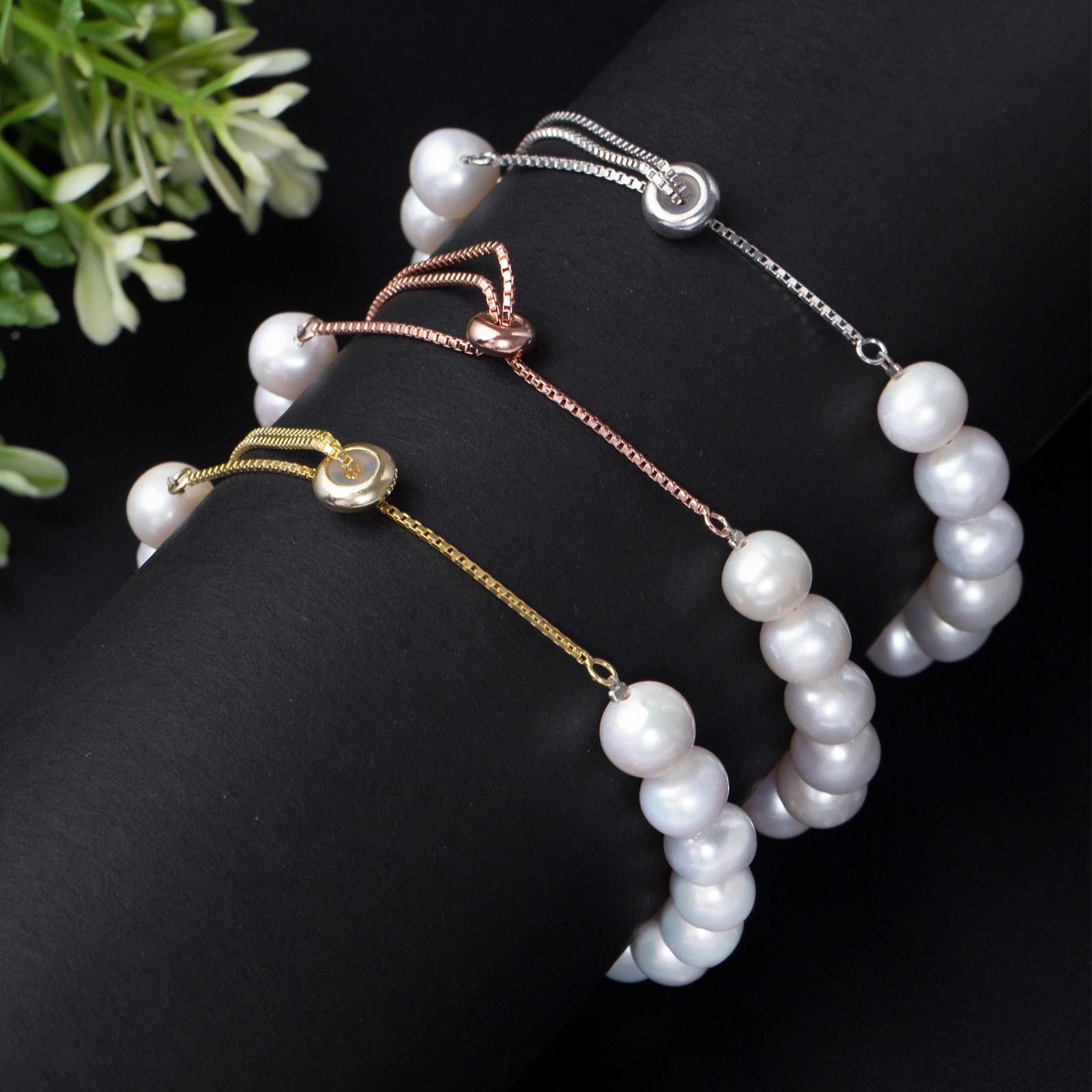 925 sterling silver adjustabel chain pearl silver adjustable chain bracelet gold plated/ rhodium plated/ rose plated