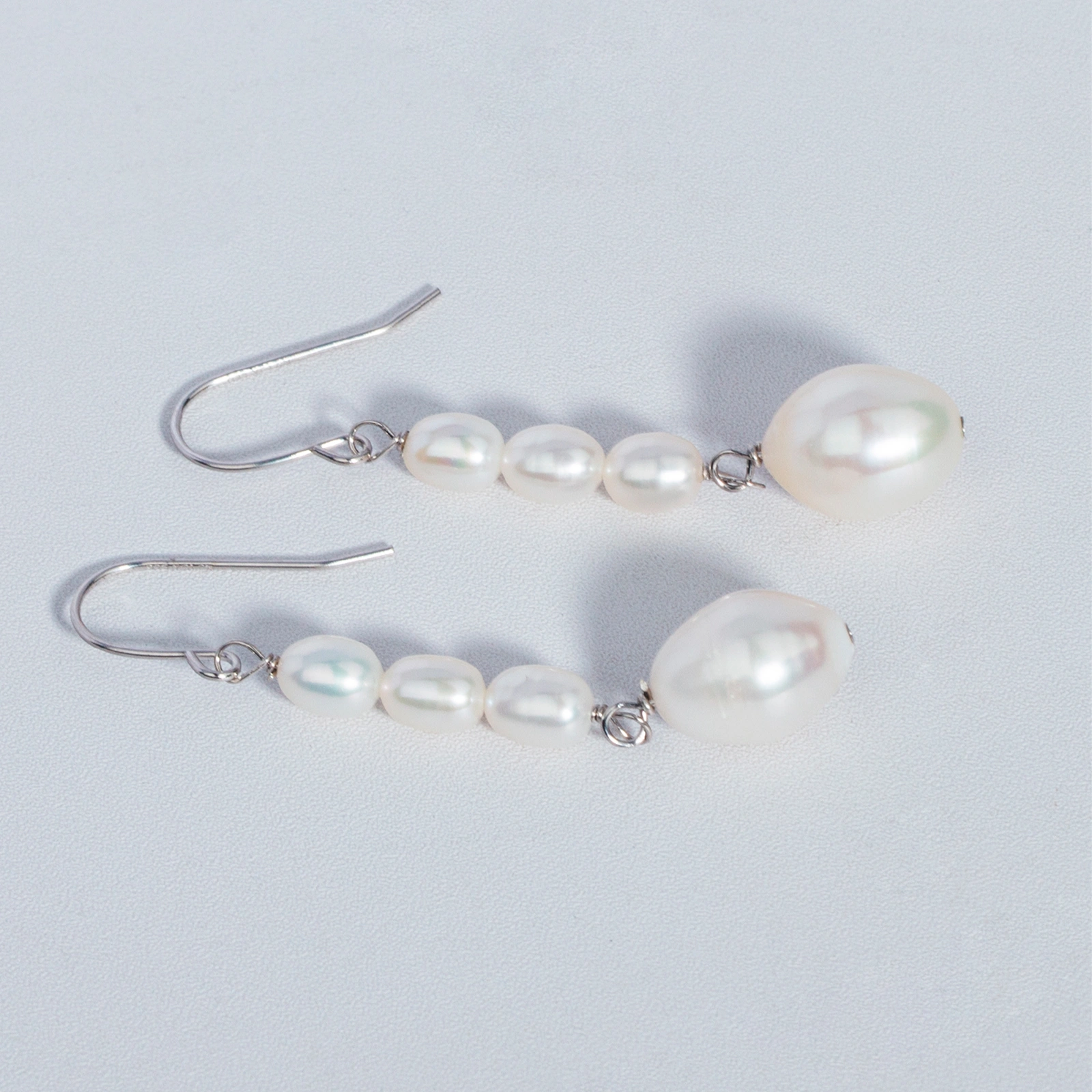 925 sterling silver hook with 60mm long oval shape cultured pearl drop earrings