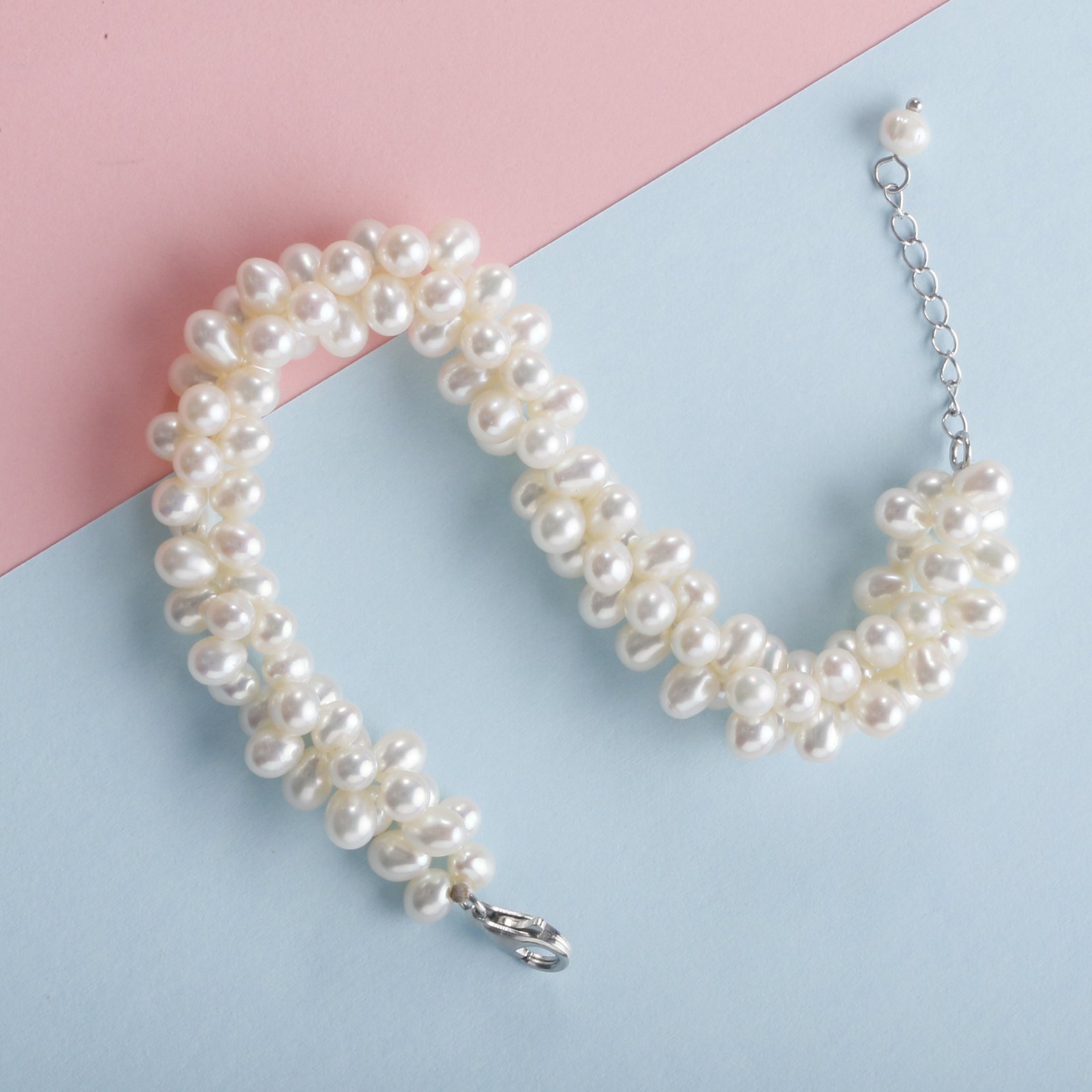 Cultured freshwater pearl cluster bracelet 925 sterling silver bracelets for women and mens pearl jewelry gift