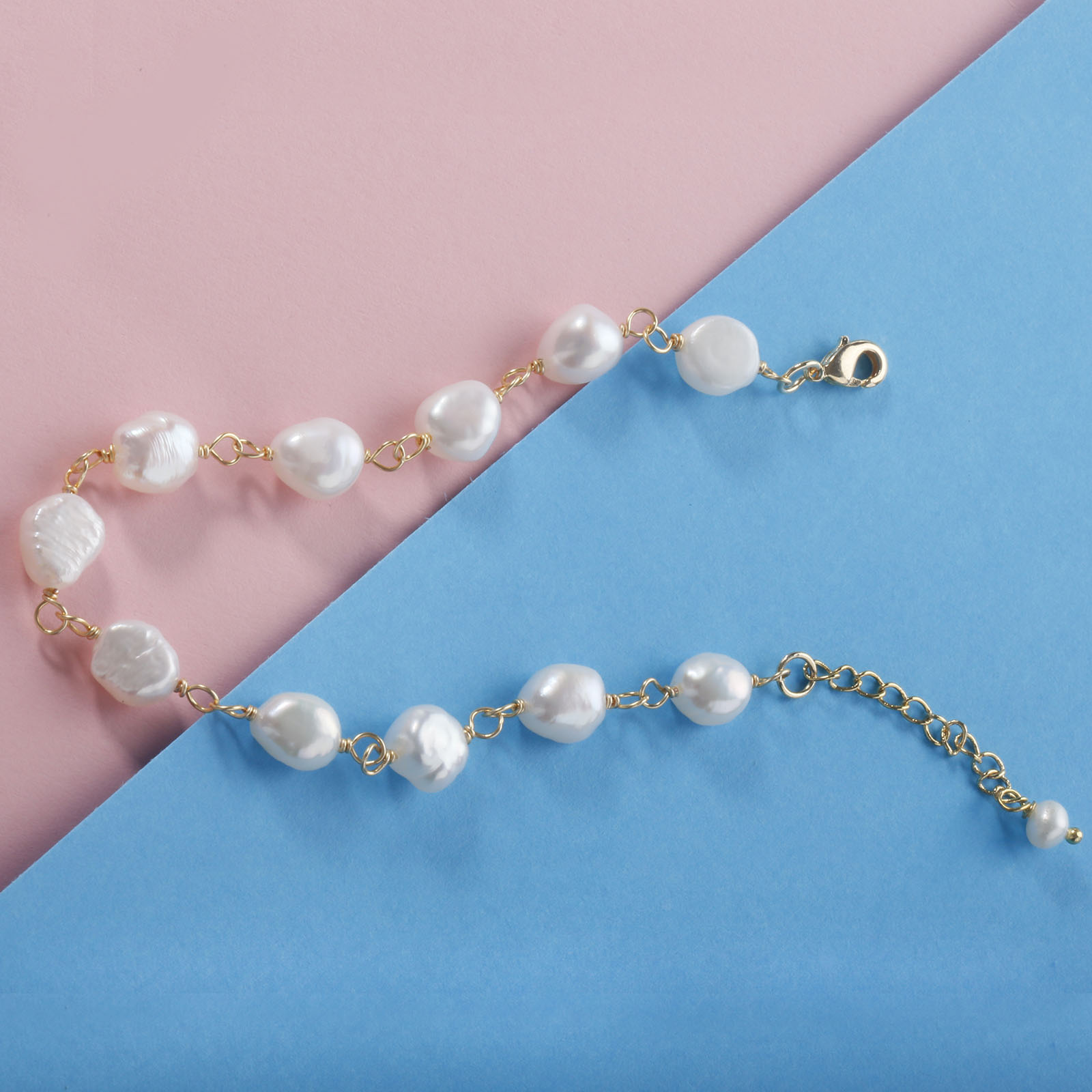 Cultured white freshwater pearl brass chain bracelet gold plated bracelets best pearl jewelry gifts
