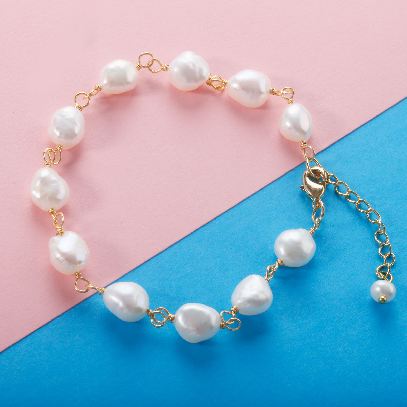 8-9mm baroque pearl bracelet fashion handmade brass chain bracelet for women girls