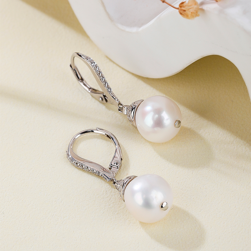 925 silver lever back earrings with 1.0mm&1.5mm cz and 10mm pearl earring for women girl
