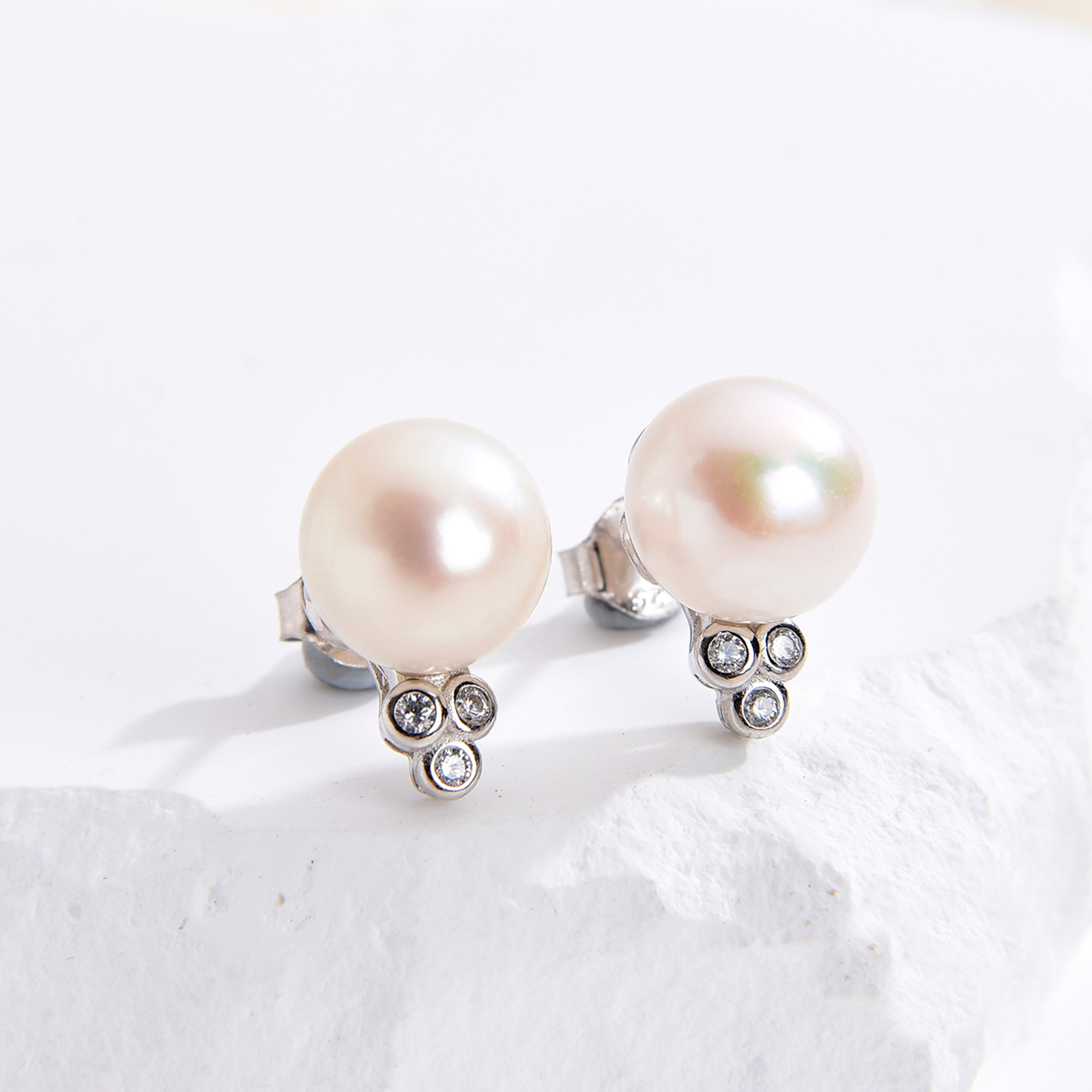 925 sterling silver stud earrings with freshwater cultured button pearl earring women girls