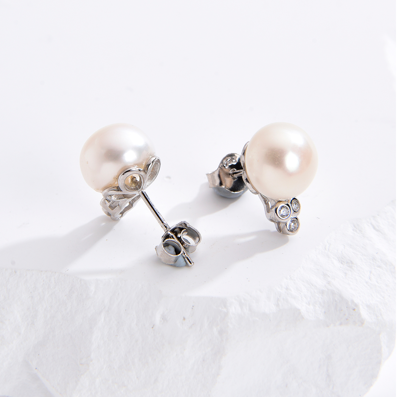 Elegant freshwater pearl with 925 sterling silver stud earring women girls jewelry gift