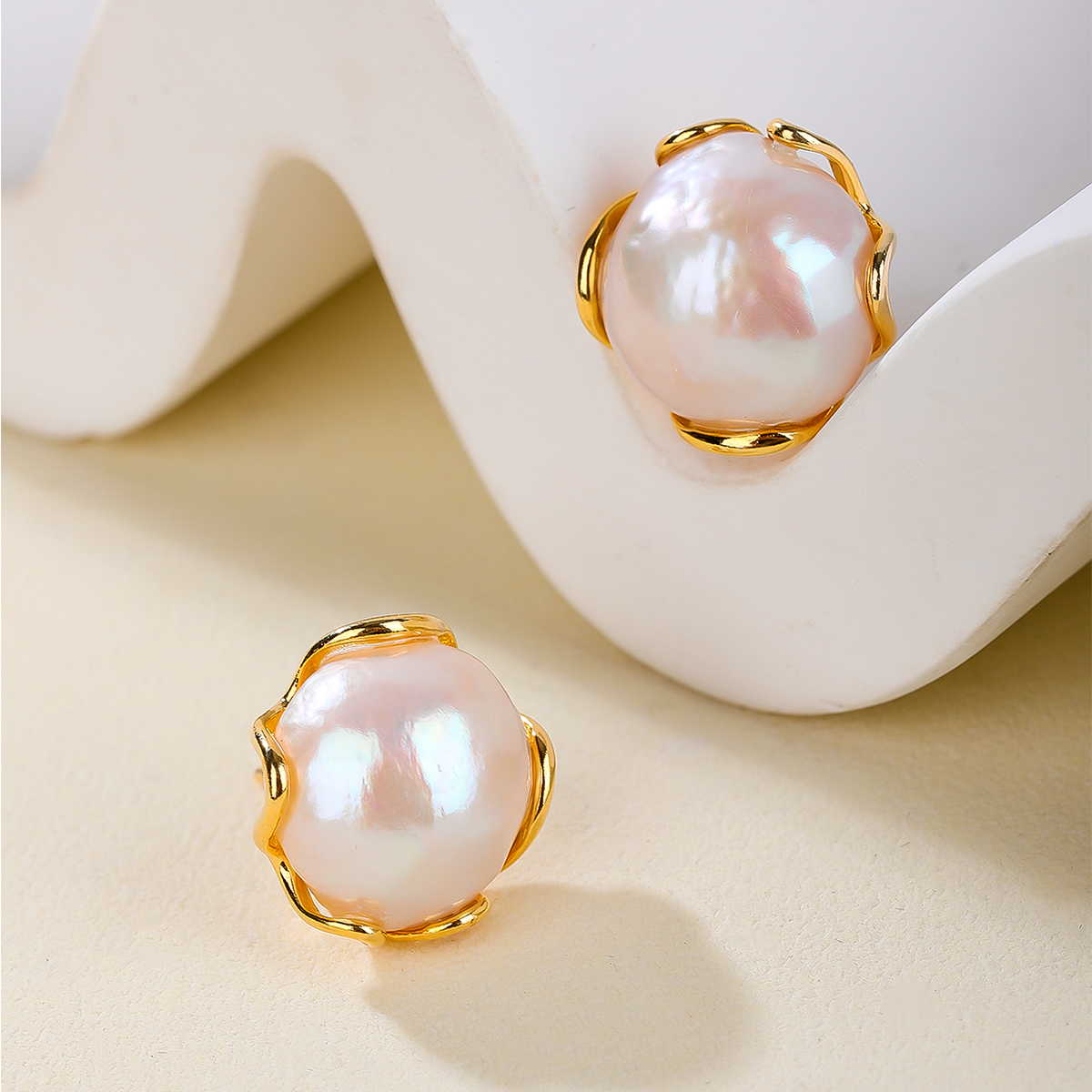 14mm freshwater cultured pearl earrings with 925 sterling silver stud women girls jewelry gift