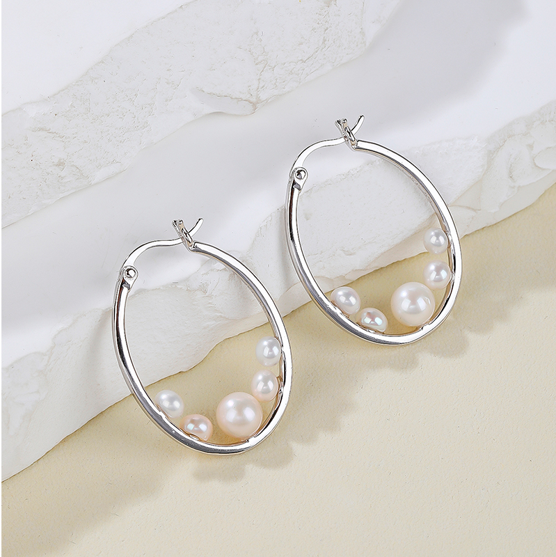 5-6mm freshwater cultured button pearl 925 sterling silver earring women girls