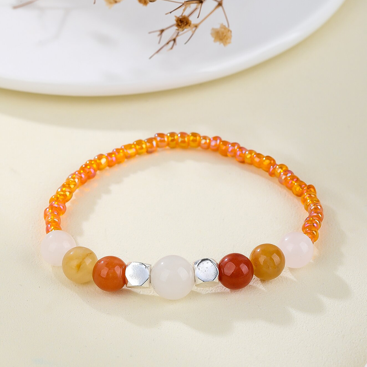 Brass with orange aventurine stretchy bracelet