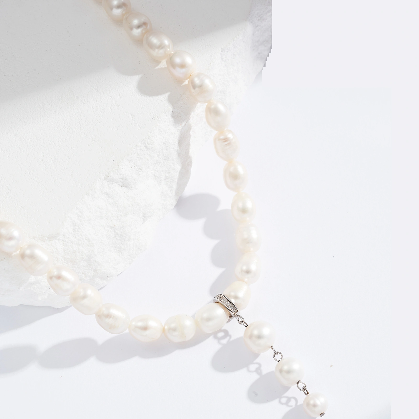 simple elegant silver chain necklace with white 4-4.5mm freshwater round pearl cross pendnat necklace rhodium plated women jewelry gifts
