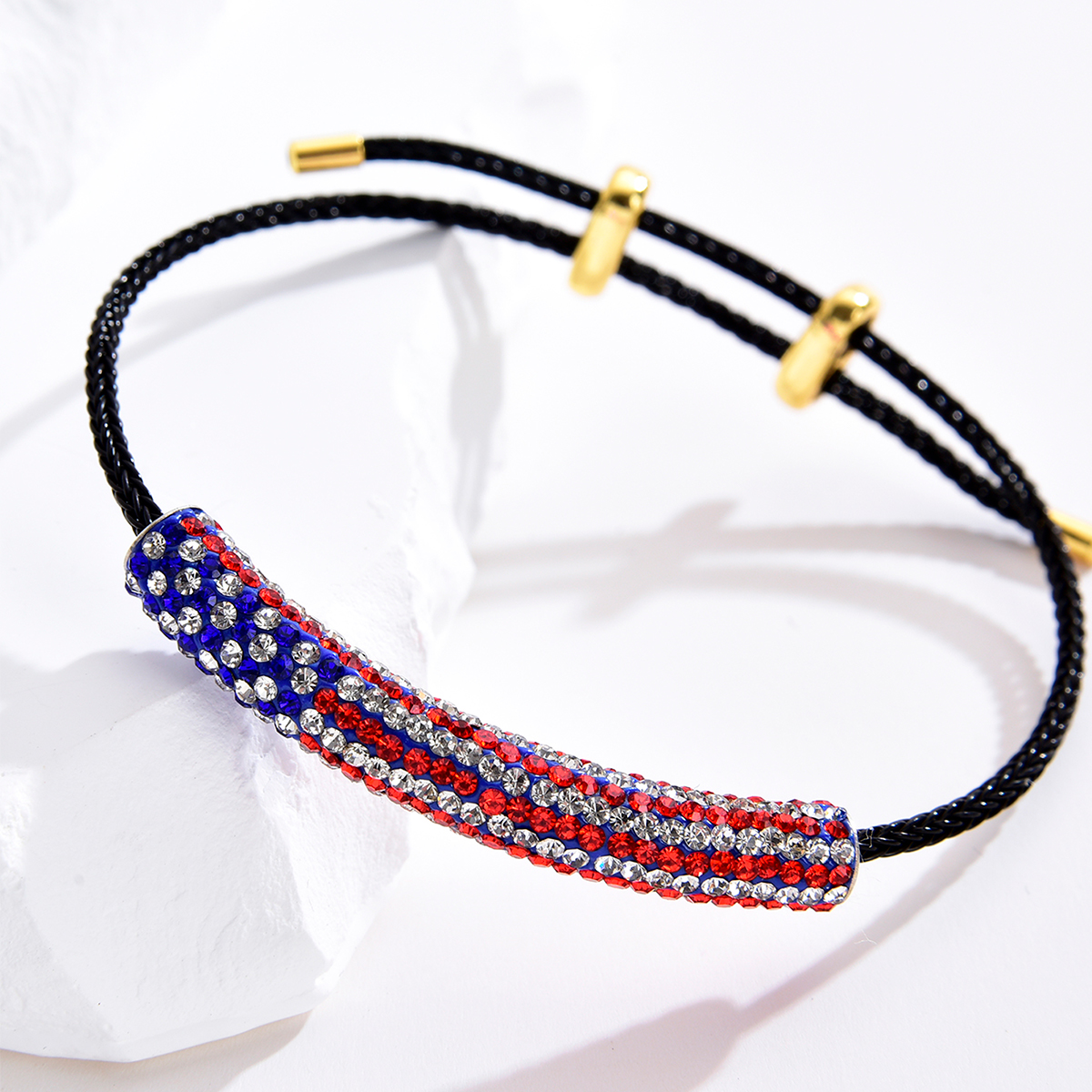 Brass braided bracelet with crystal paved tube bracelets