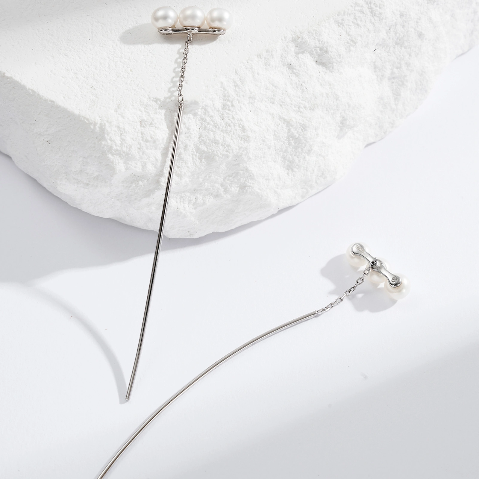 simple elegant silver drop earrings with white button shape freshwater pearl rhodium plated women jewelry
