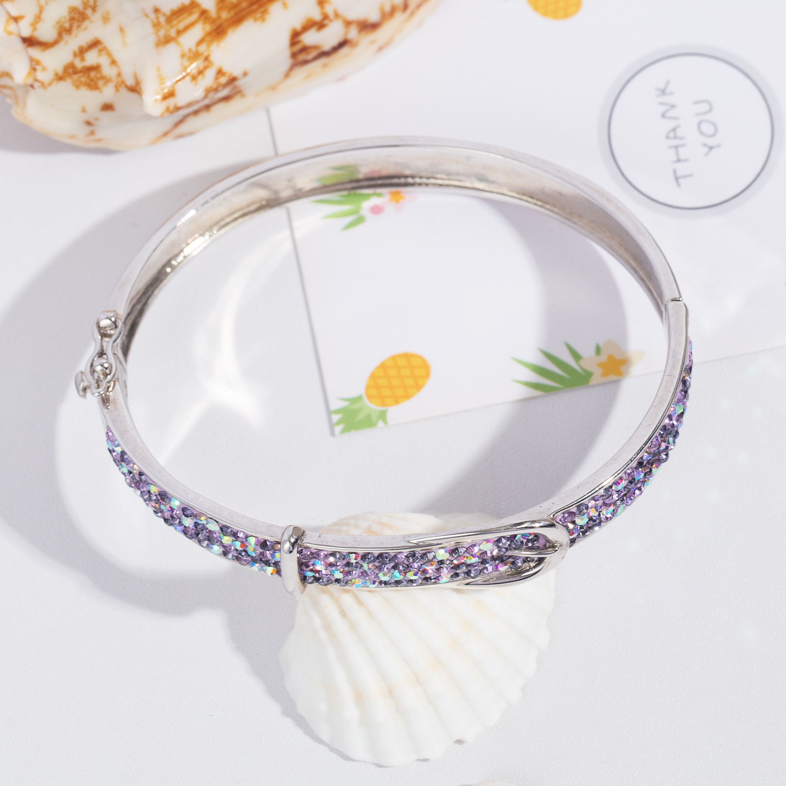 belt shape purple crystal paved brass bangle for women men jewelry gifts