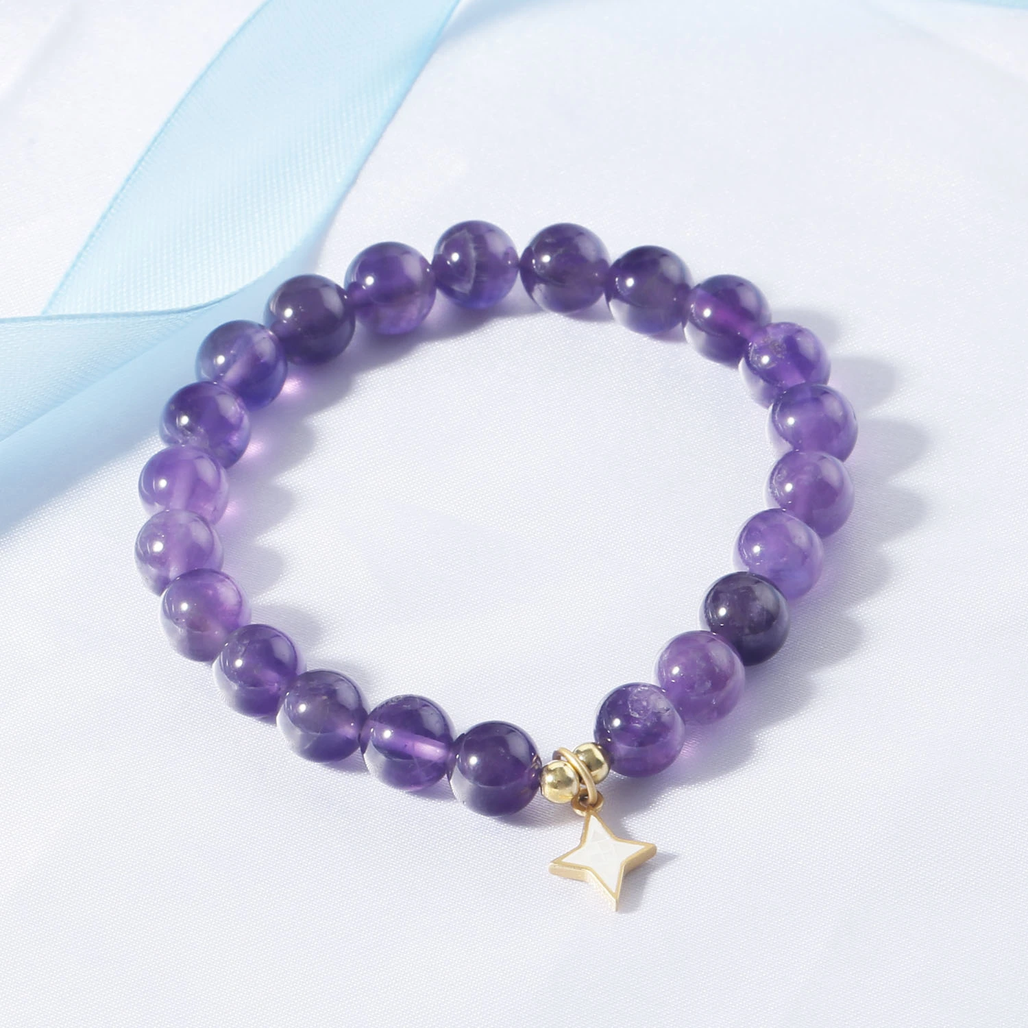 8mm amethyst beads stretchy bracelet with fashion handmade star findings for women