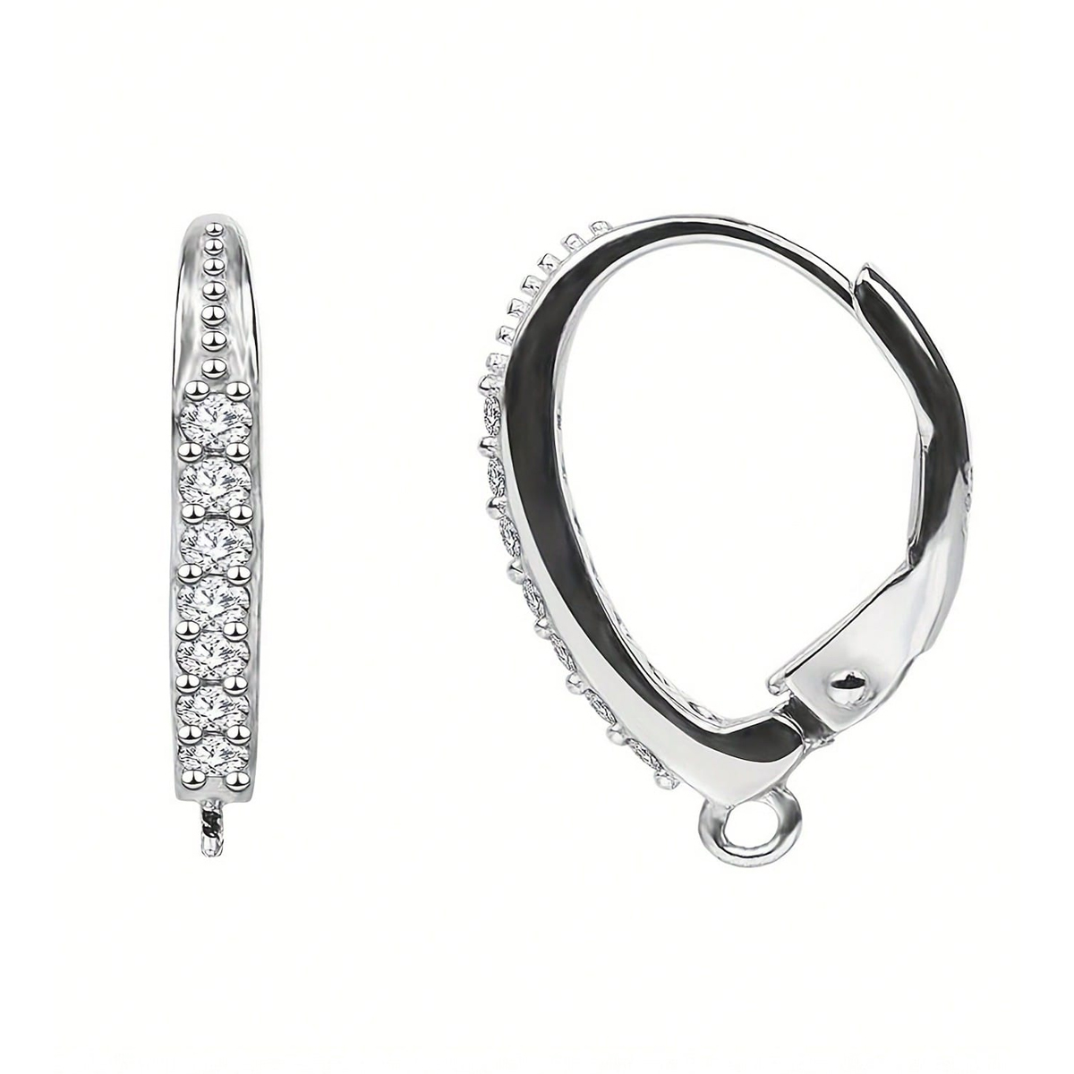 17x8mm white cz 925 sterling silver leverbak earring findings