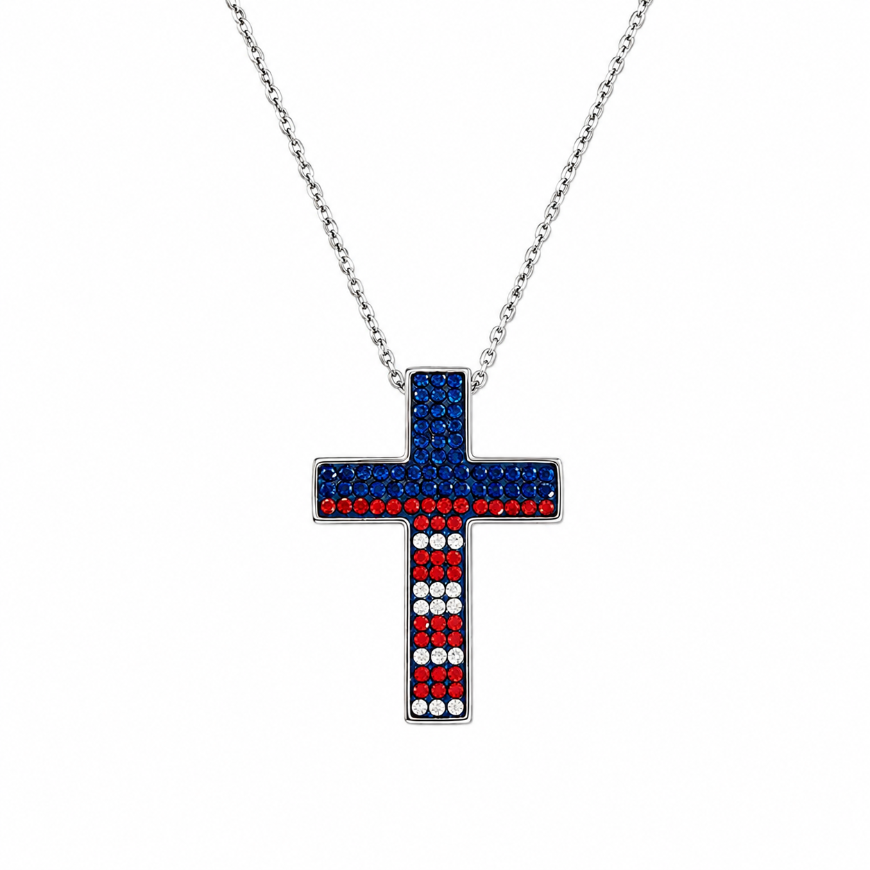 Red white blue cz patriotic cross necklace.