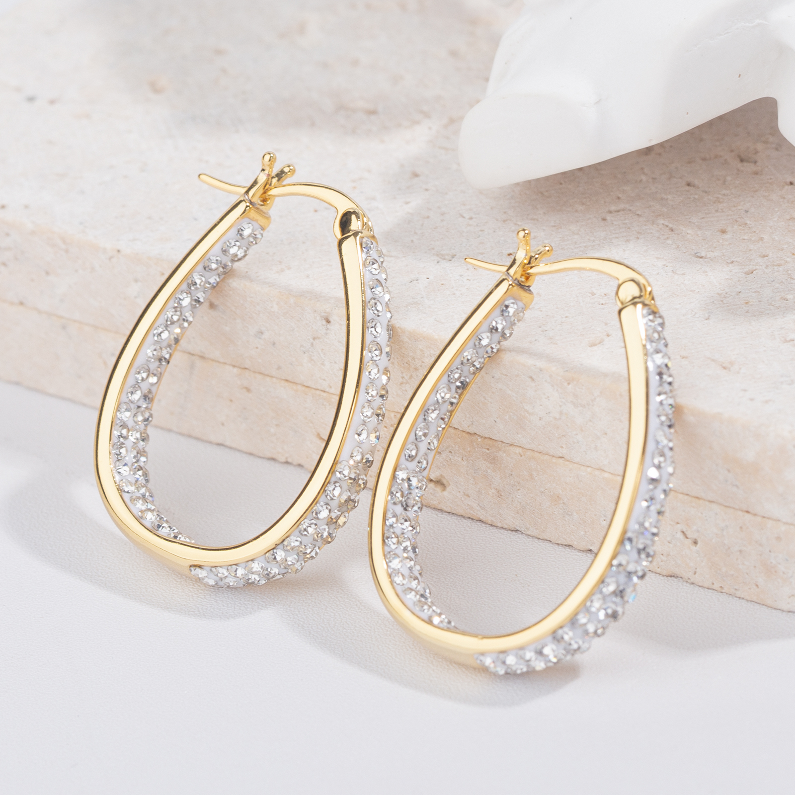 elegant brass hoop earrings with white crystal u shape personality earrings gifts for women