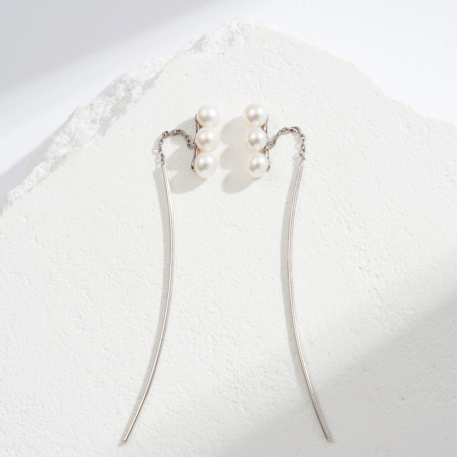 4-5mm white button shape freshwater cultured pearl silver drop earrings for women