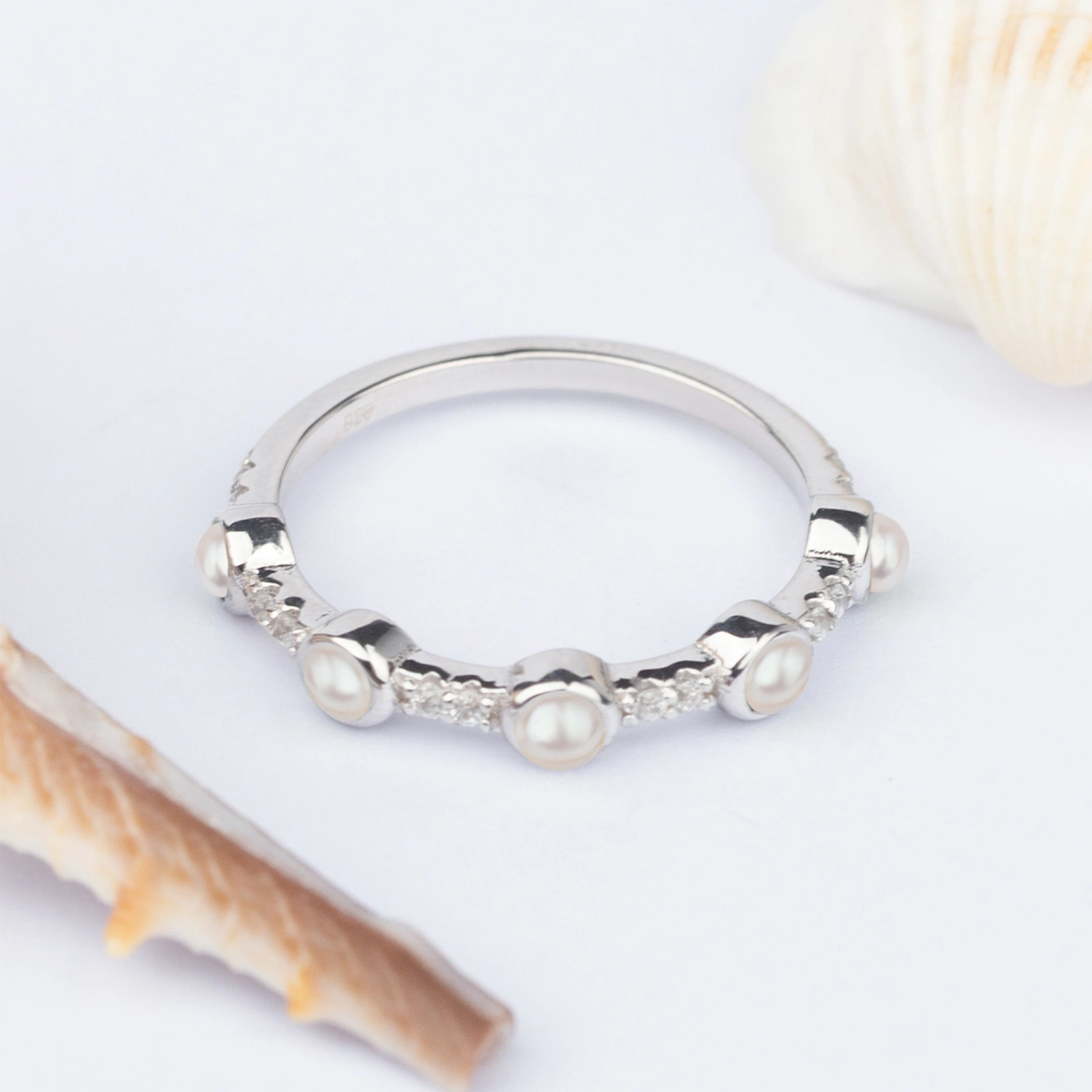 2.8-3.2mm freshwater pearl ring fashion pearl jewelry silver cz ring