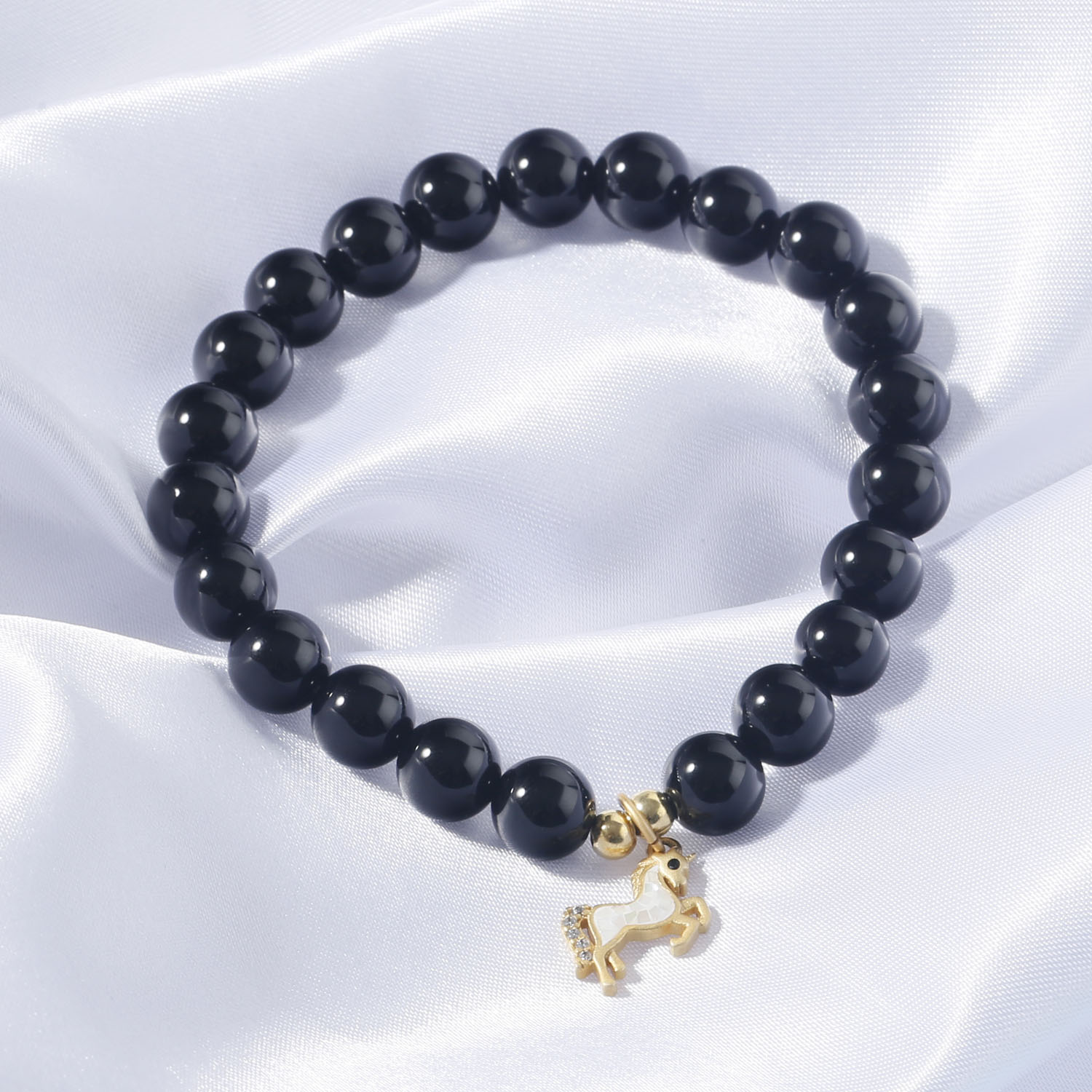 8mm onxy beads stretchy bracelet with fashion handmade for women men