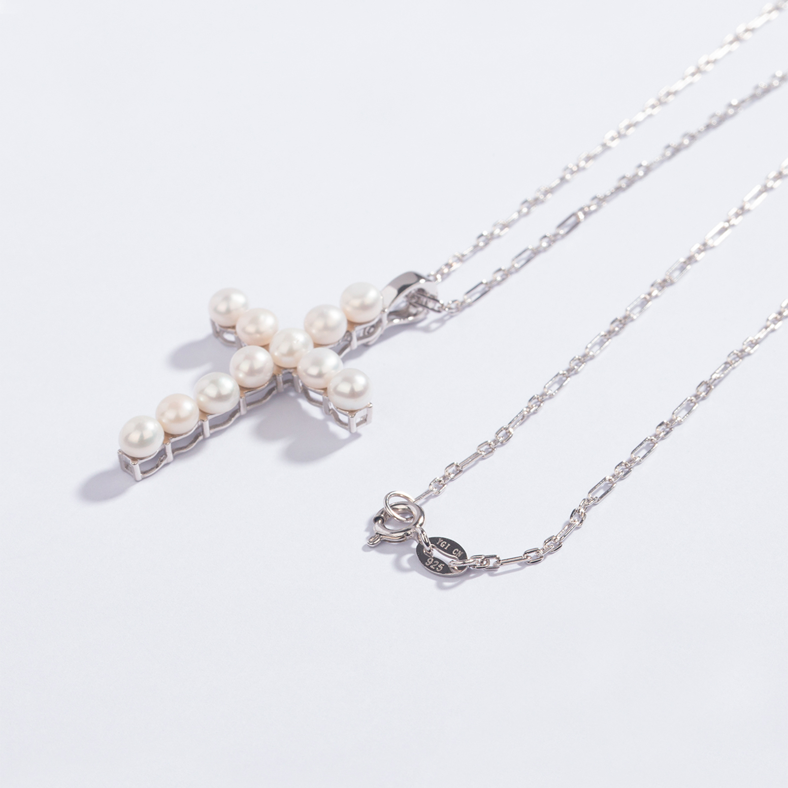 4-4.5mm freshwater cultured pearl silver chain cross pendant necklace for women elegant women jewelry gifts