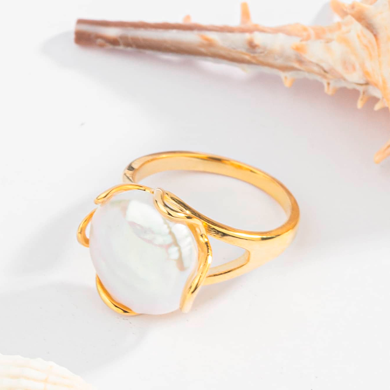 925 sterling silver adjustable ring with freshwater coin pearl handmade ring for women men