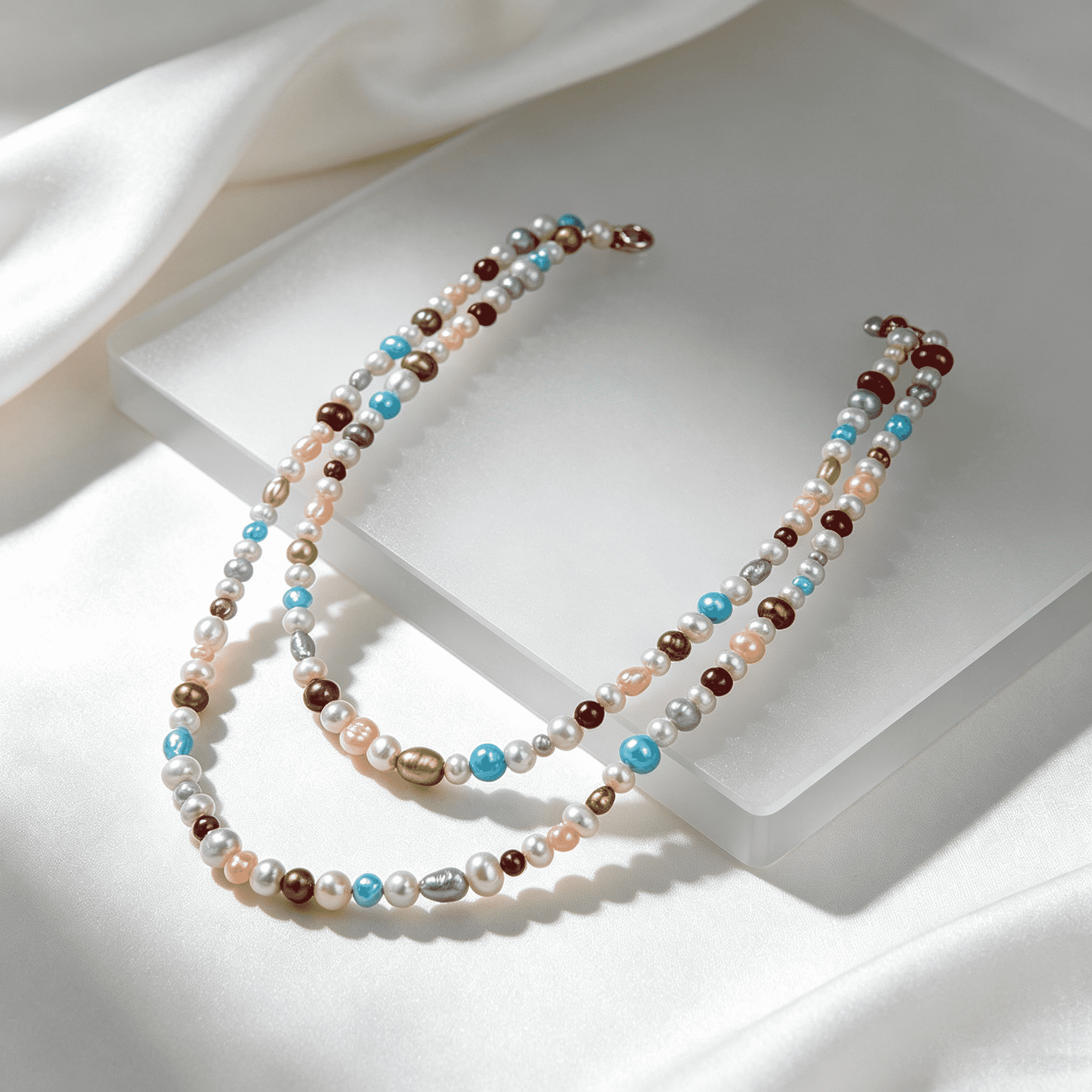 925 sterling silver necklace with mix color freshwater cultured pearl.