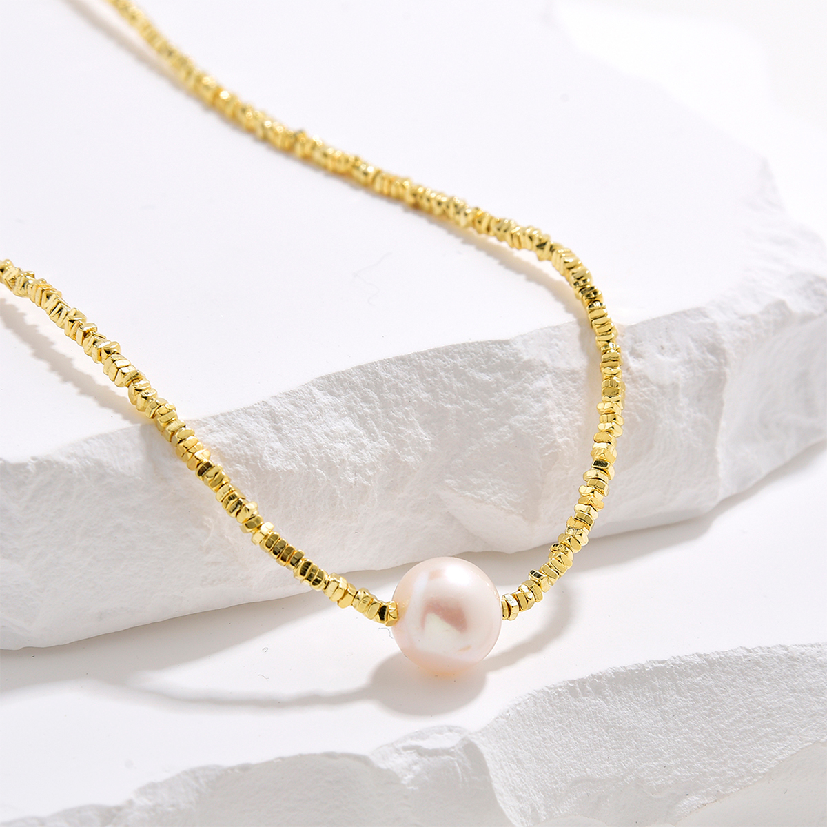 925 sterling silver necklace with freshwater pearl&nugguet chips handmade jewelry