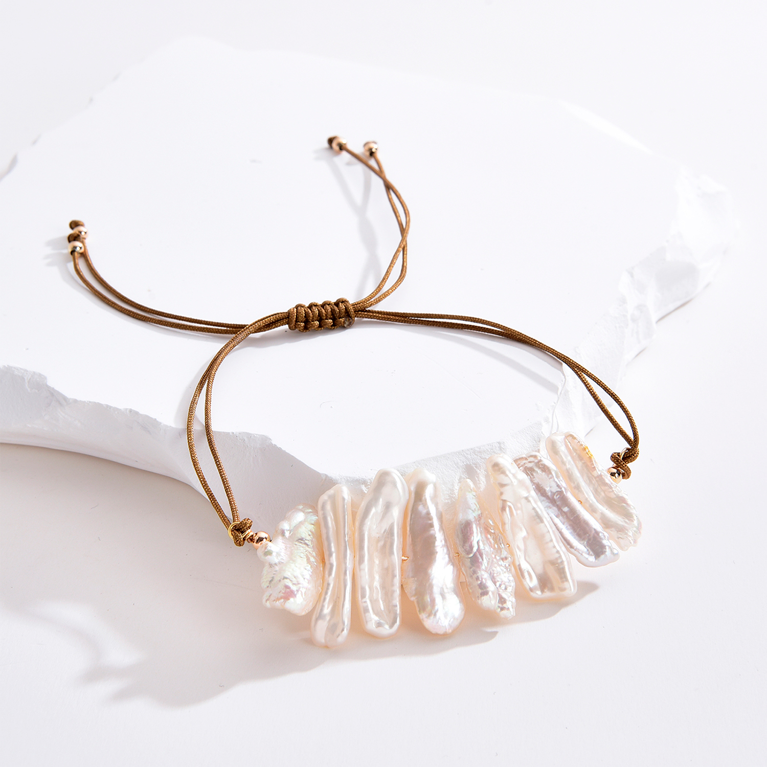 20-22mm freshwater pearl with brass beads string pull bracelets