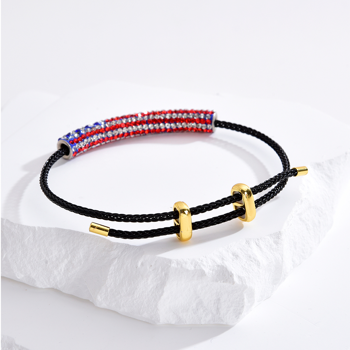 Brass bracelets with rhinestone paved tube braided bracelet handmade jewelry for women girl