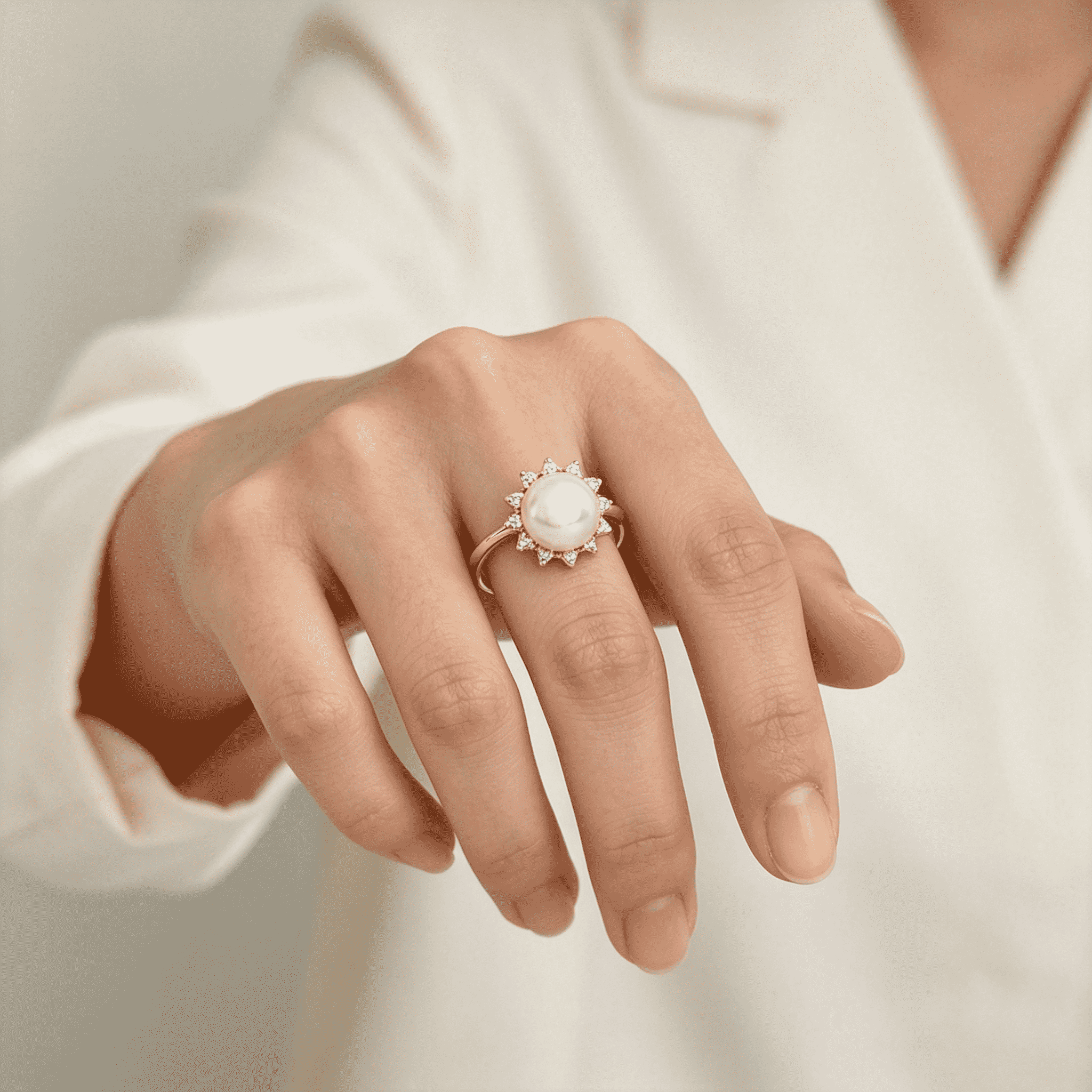 fashion handmade jewelry 12mm freshwater pearl brass cz ring wedding gifts for couple