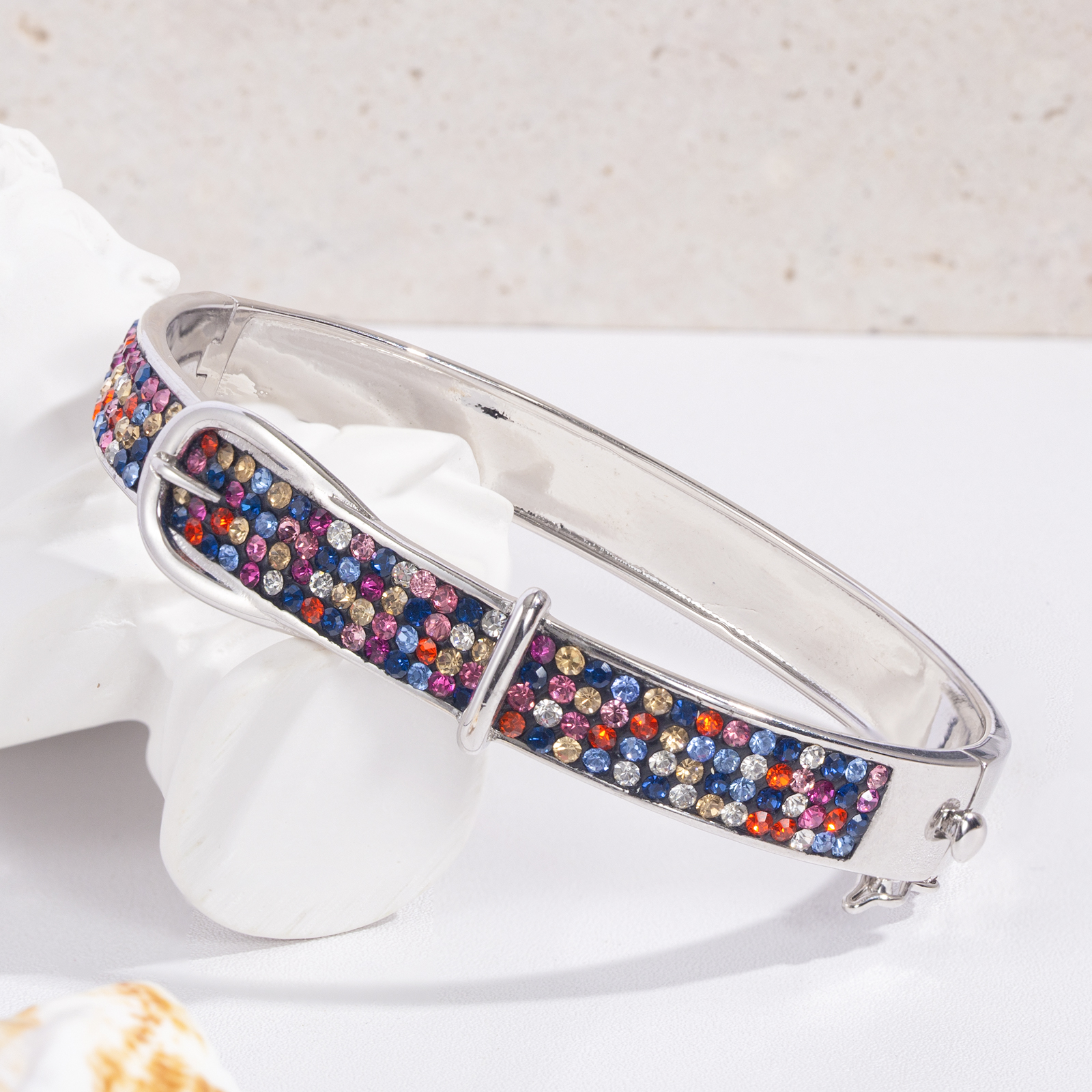 brass oval belt shape bracelet fashion brass bangle with multicolor crystal for women