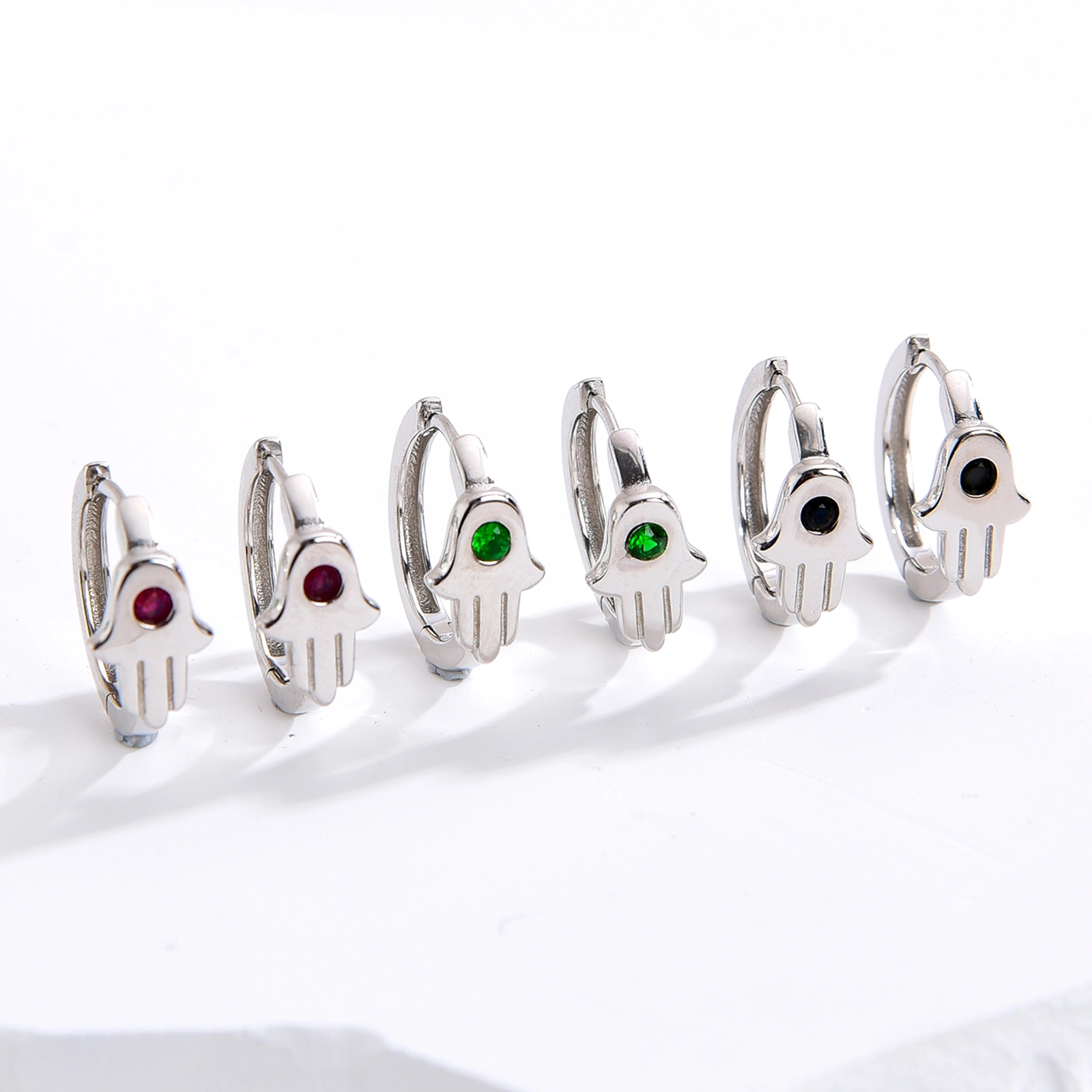 Ruby&black spinel&chrome diopside huggie hoop earring 925 sterling sivler earrings for women