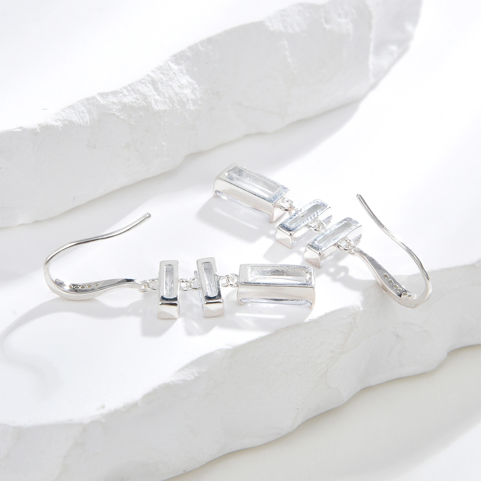 Baguette zircon earrings with 925 sterling silver hook women girls jewelry gift