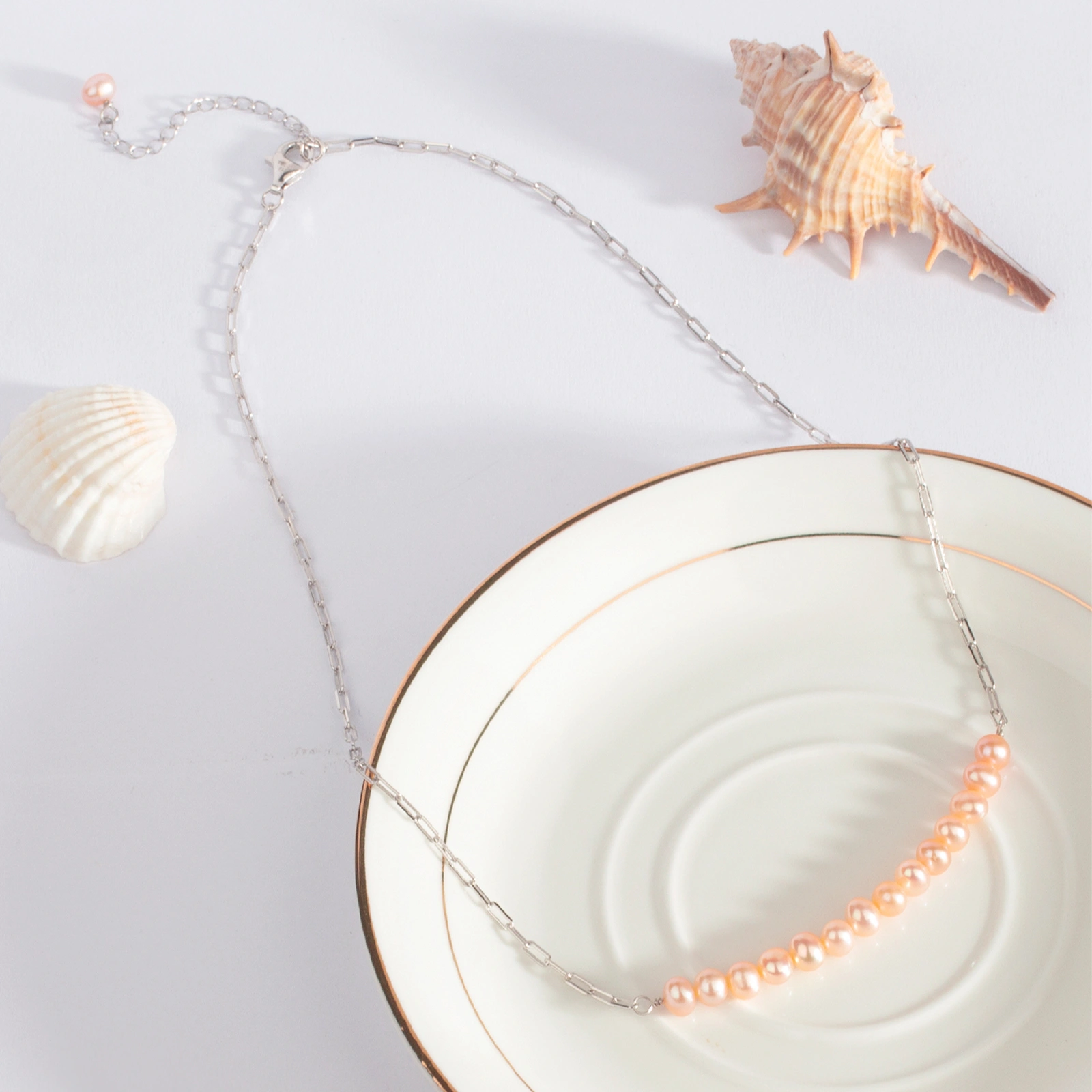 4-5mm pink freshwater cultured pearl silver chain necklace for women elegant women jewelry gifts