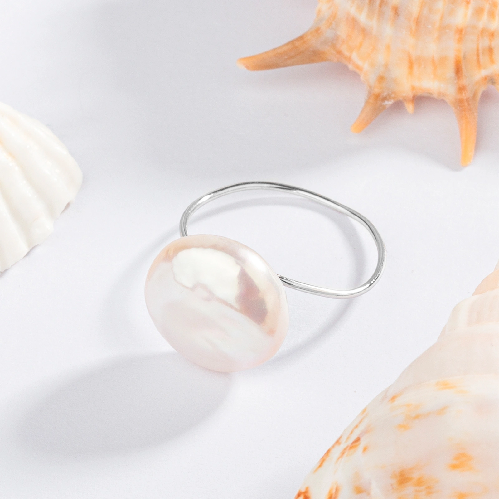 anniversary fashion handmade jewelry large pearl silver ring wedding gifts for couple