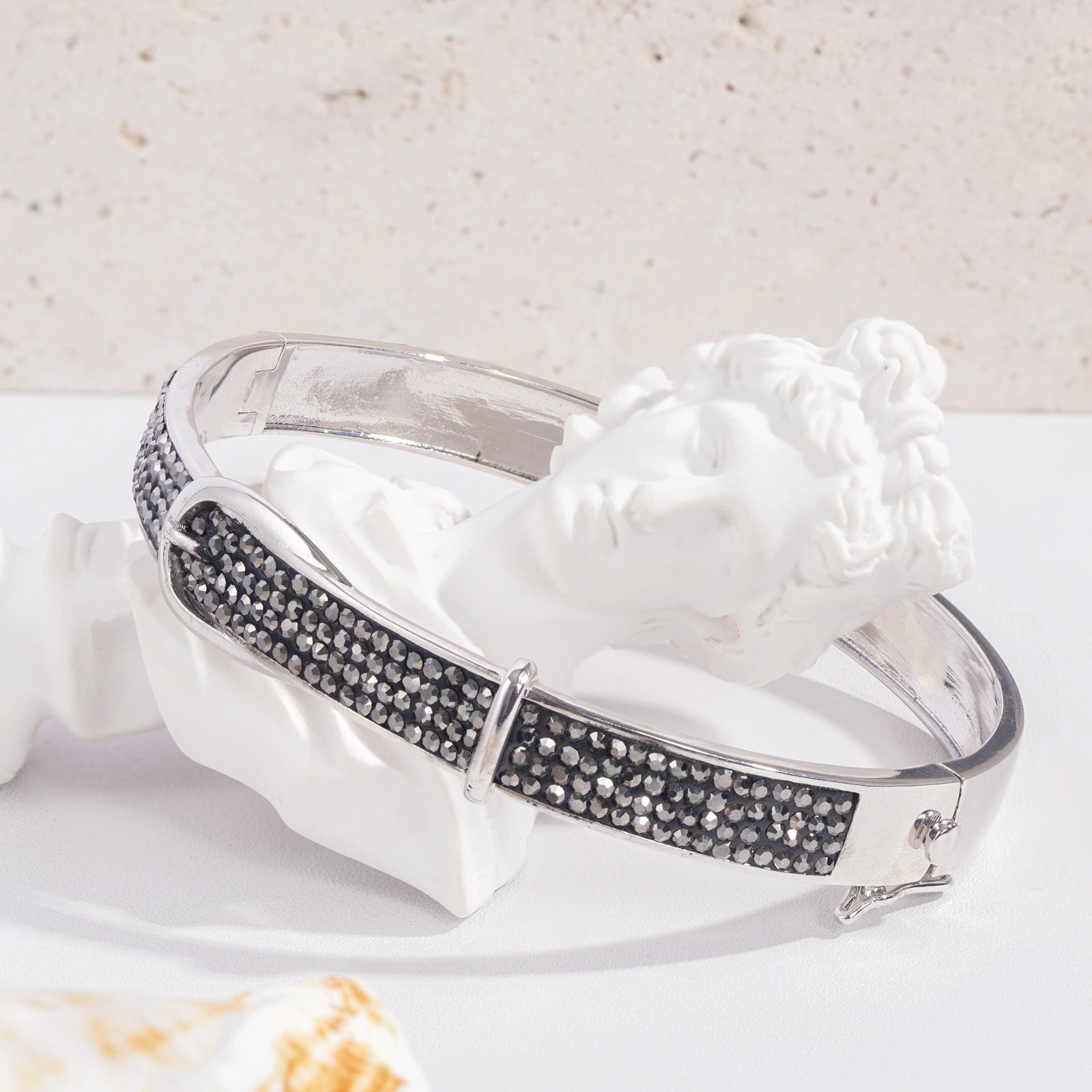 fashion elegant women jewelry sparkling grey crystal paved brass bangle