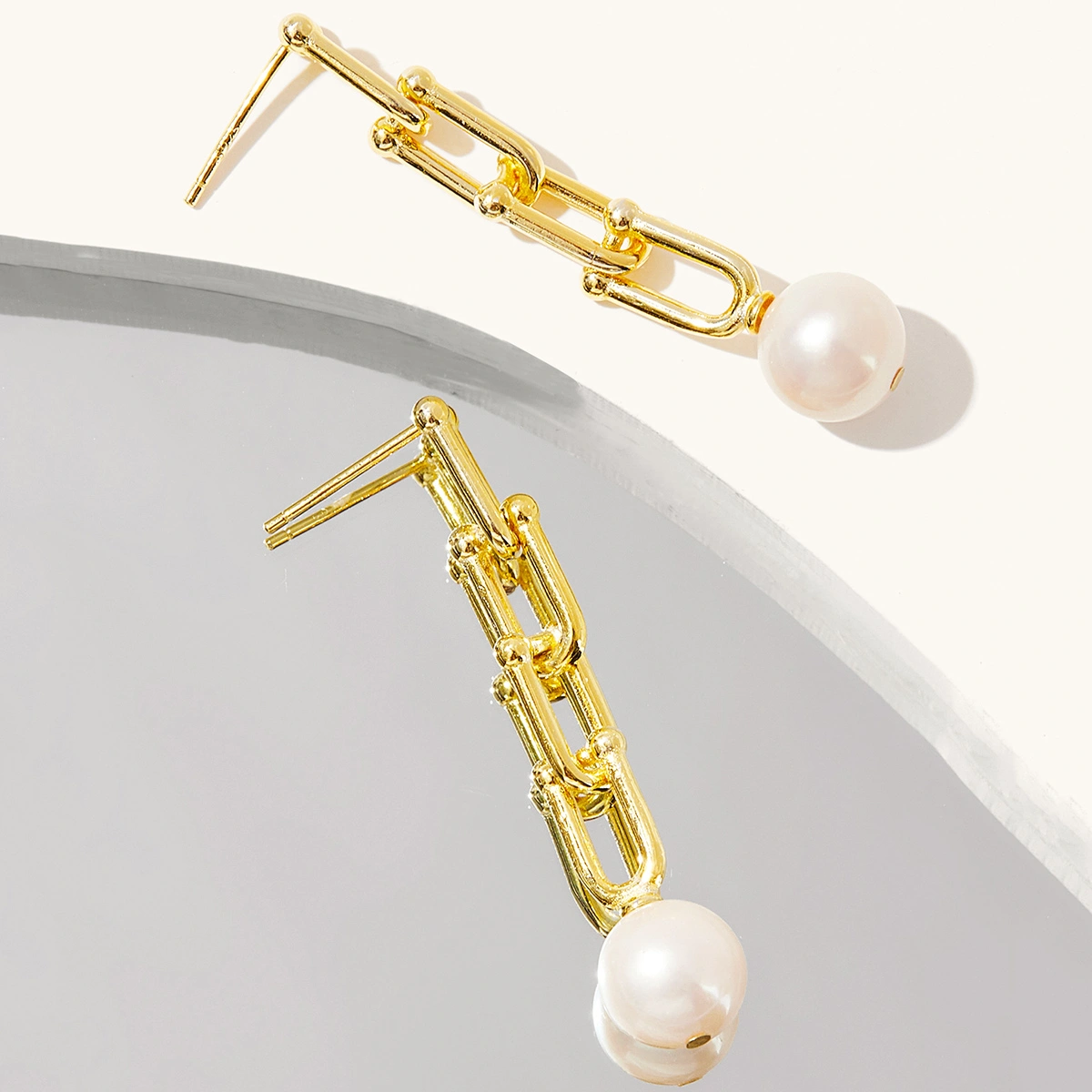 simple elegant 925 sterling silver drop earrings with white 9-10mm round pearl gold plated women jewelry