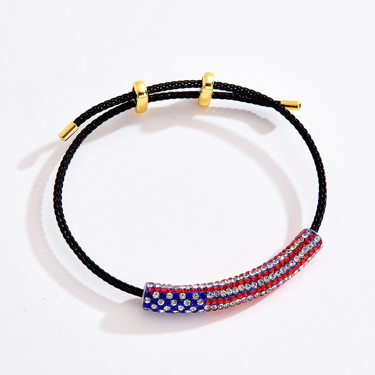 Brass bracelets with rhinestone paved tube braided bracelet