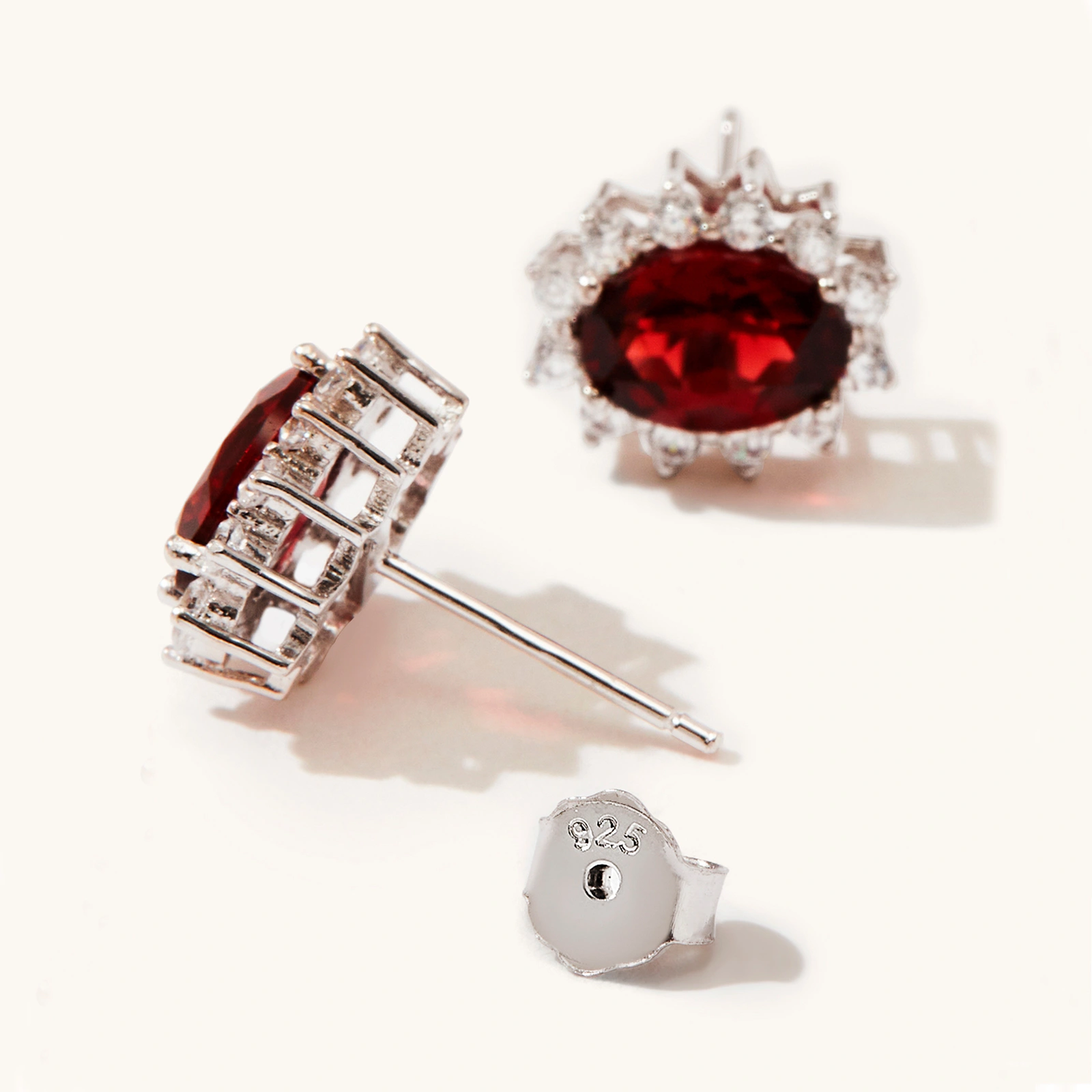 925 stelring silver stud earrings with red zircon for women girls jewelry gift