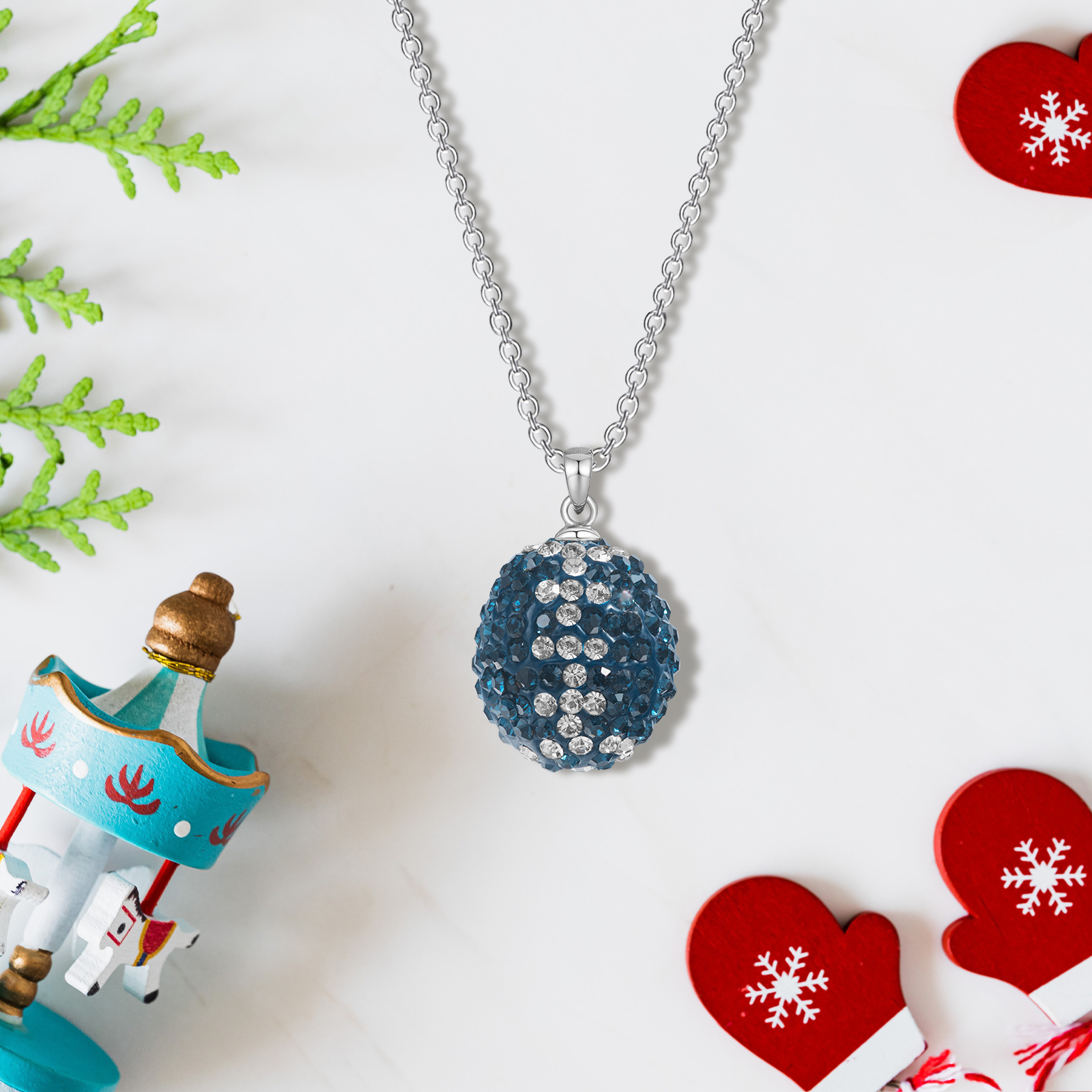 13x16mm oval shape blue&white crystal paved pendant brass necklace for women men