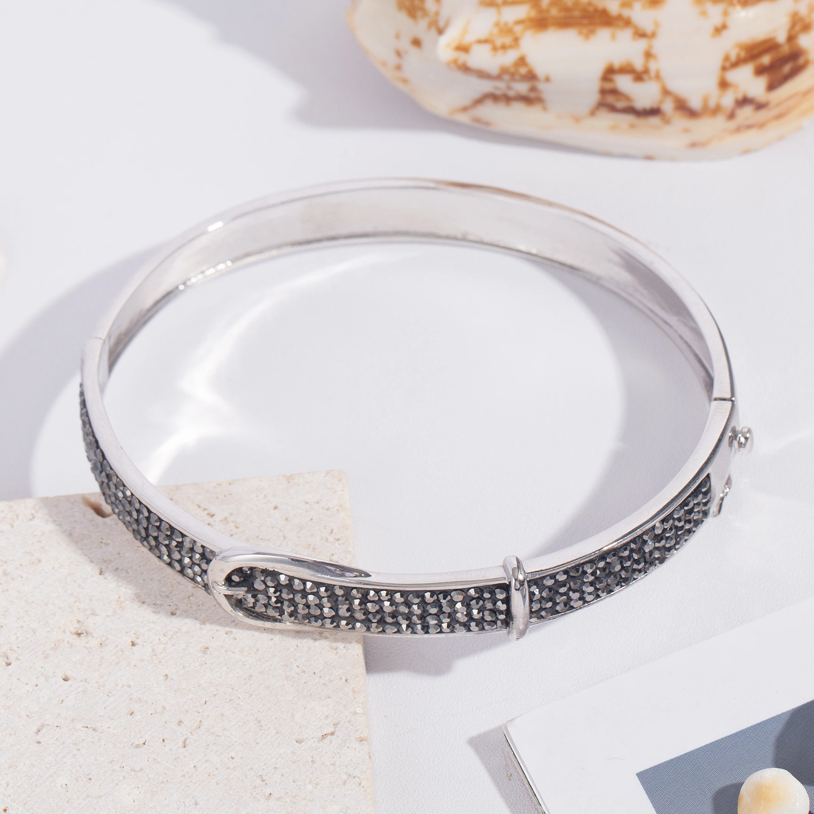 brass oval belt shape bracelet fashion brass bangle with grey crystal for women