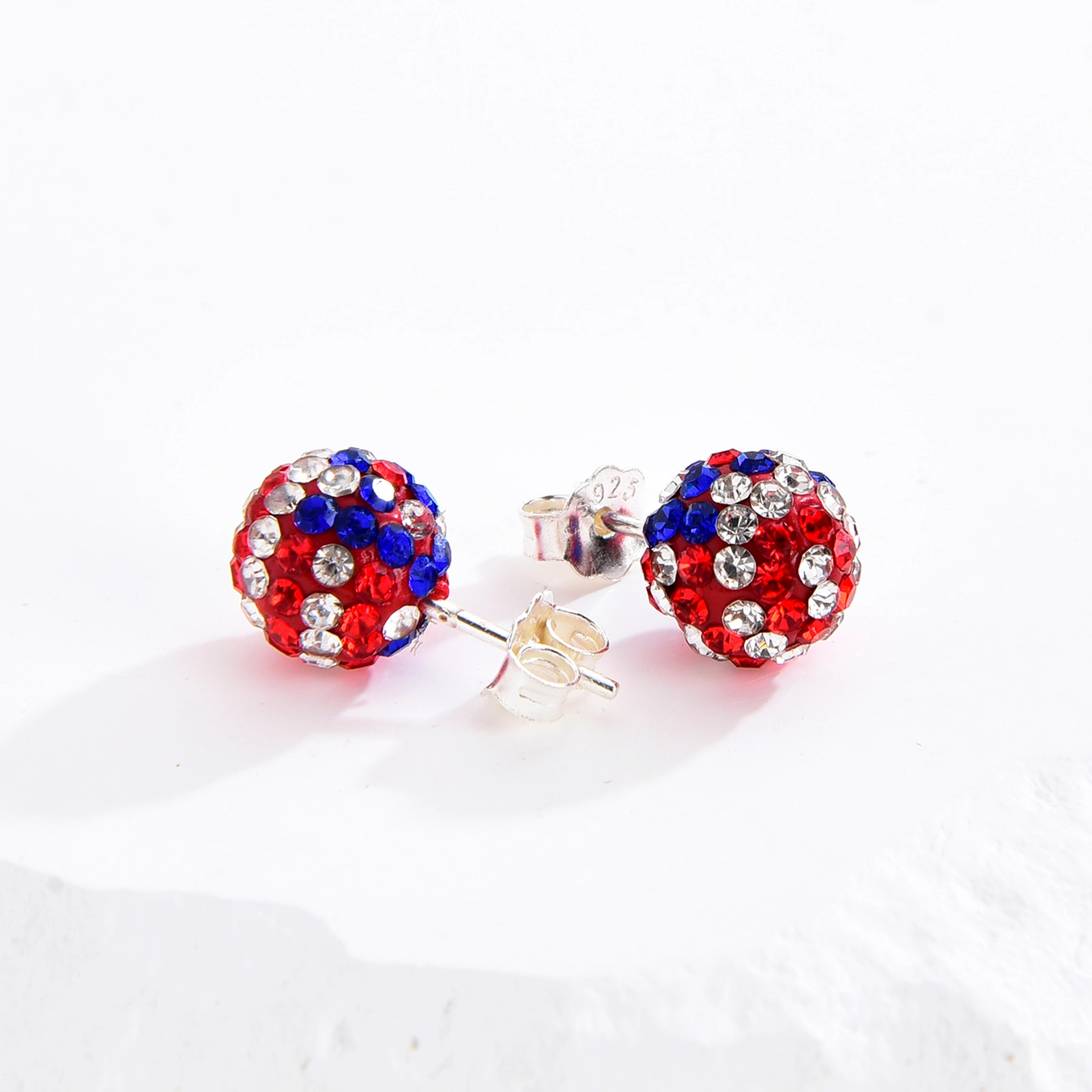 8mm colorful crystal with 925 sterling silver stud earrings fashion women jewelry