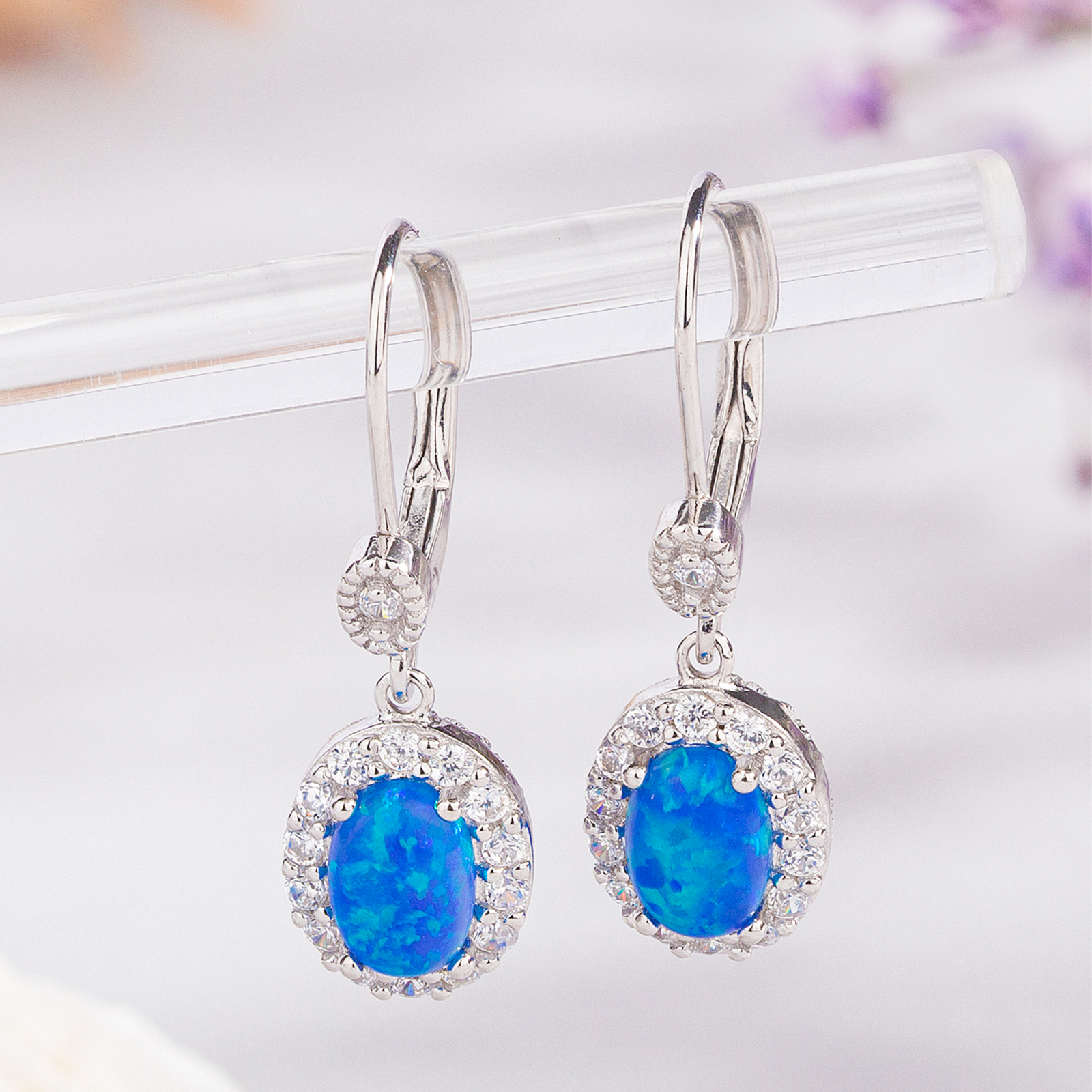 fashion simple sparkling 1mm cz and 6.7x4.7mm oval opal drop earrings silver leverback earrings for women jewelry gifts