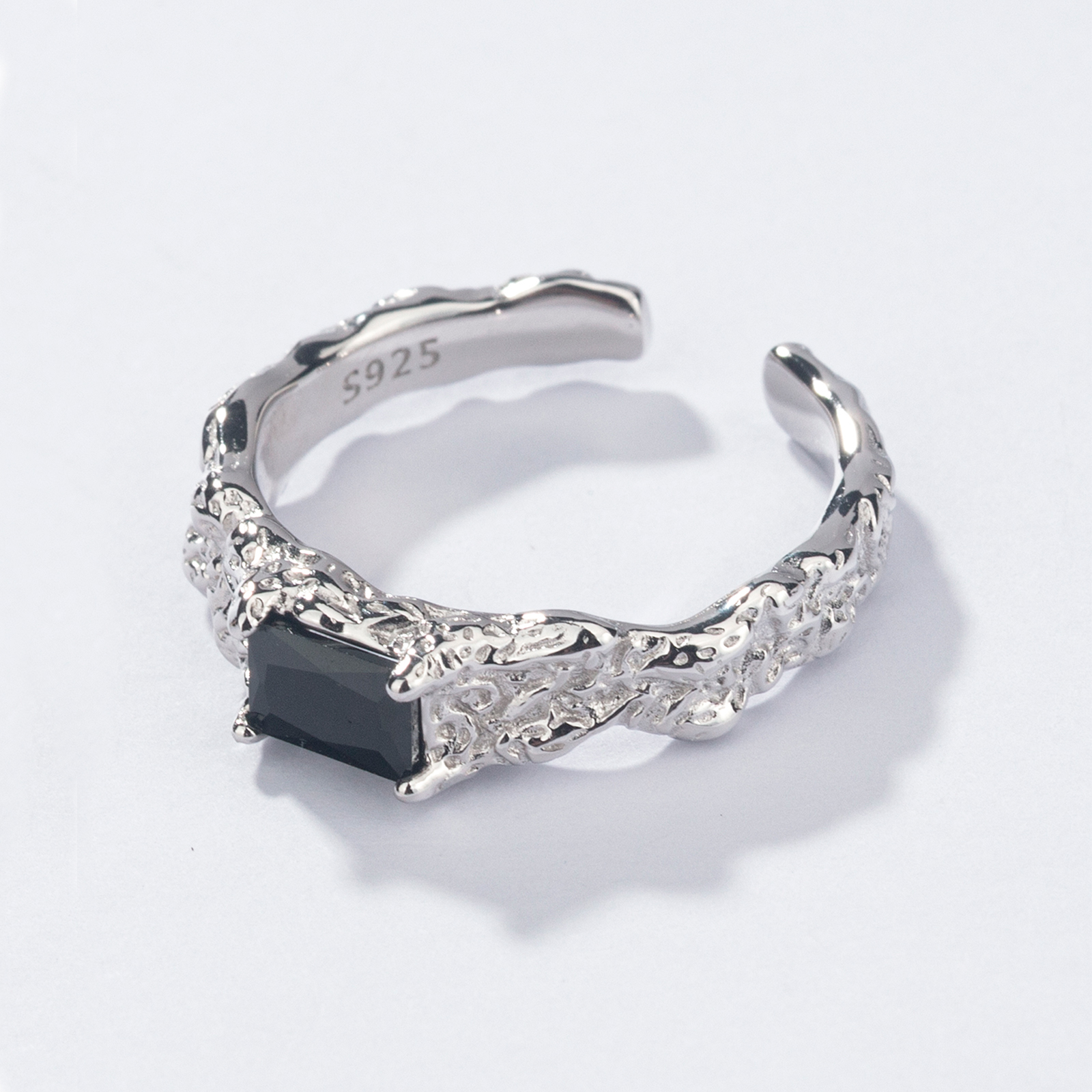 baguette black onxy silver adjustable ring for women men anniversary jewelry gifts