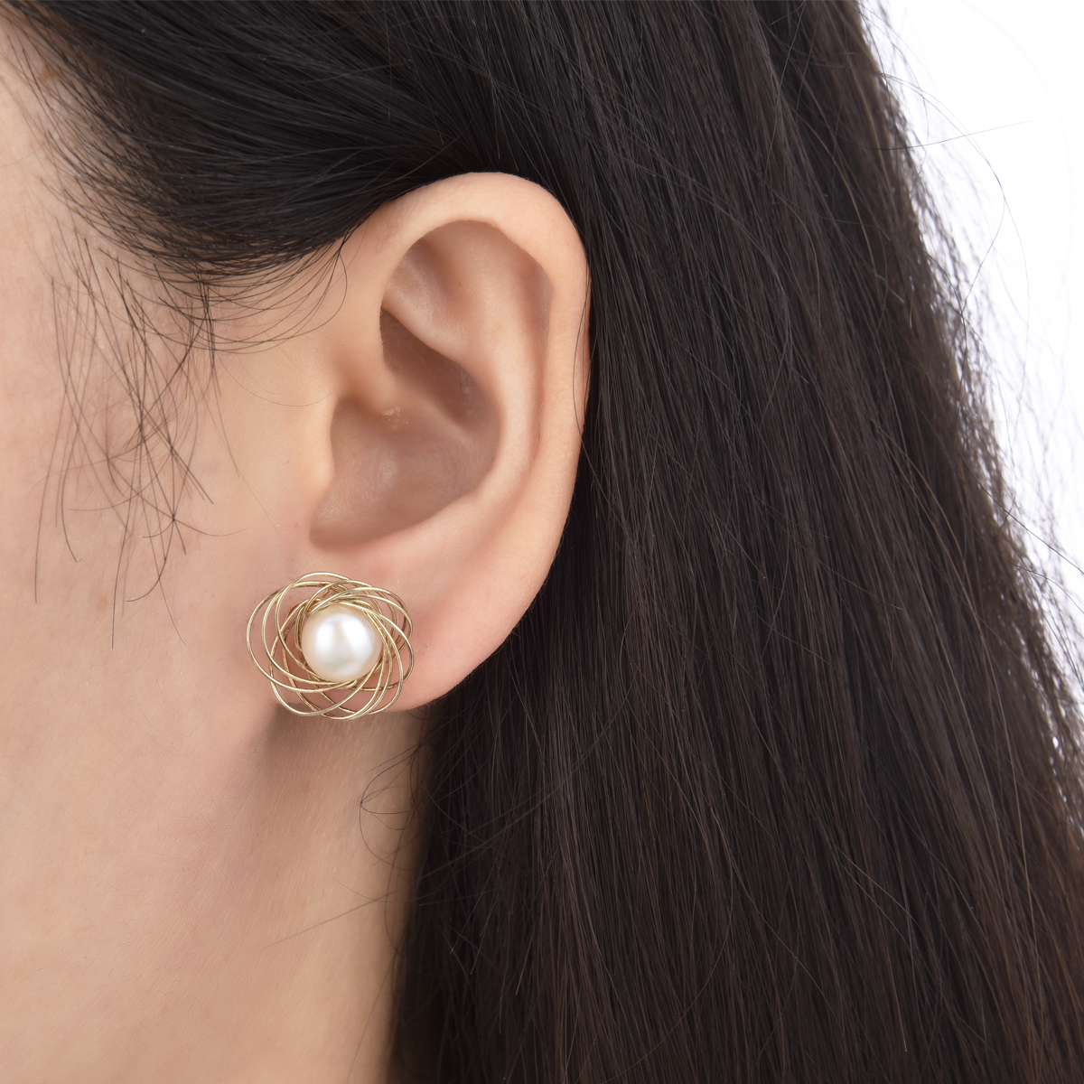 fashion handmade wire wrap gold plated with freshwater pearl stud for women girls