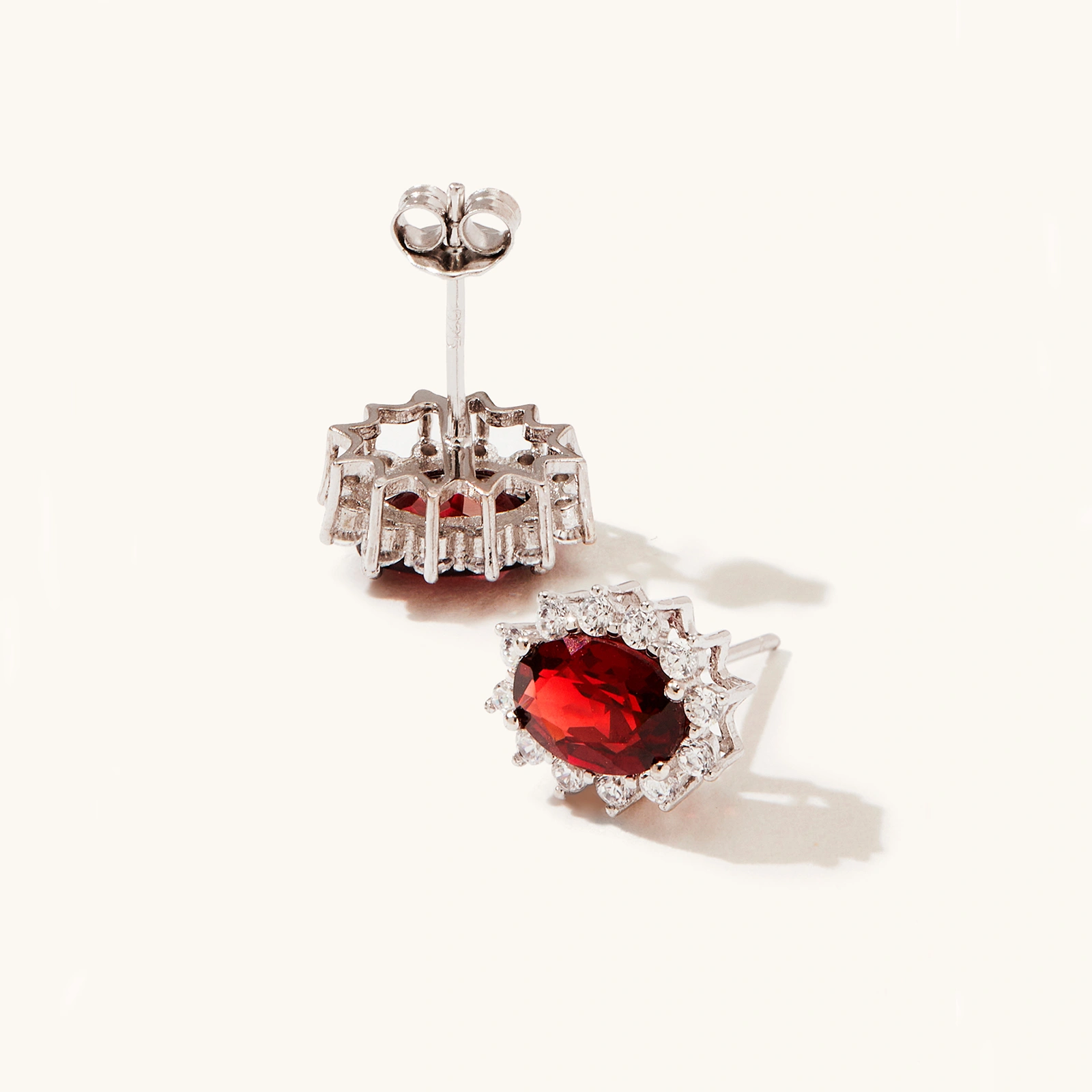 Red zircon with 925 sterling silver stud earrings for women girl jewelry gifts