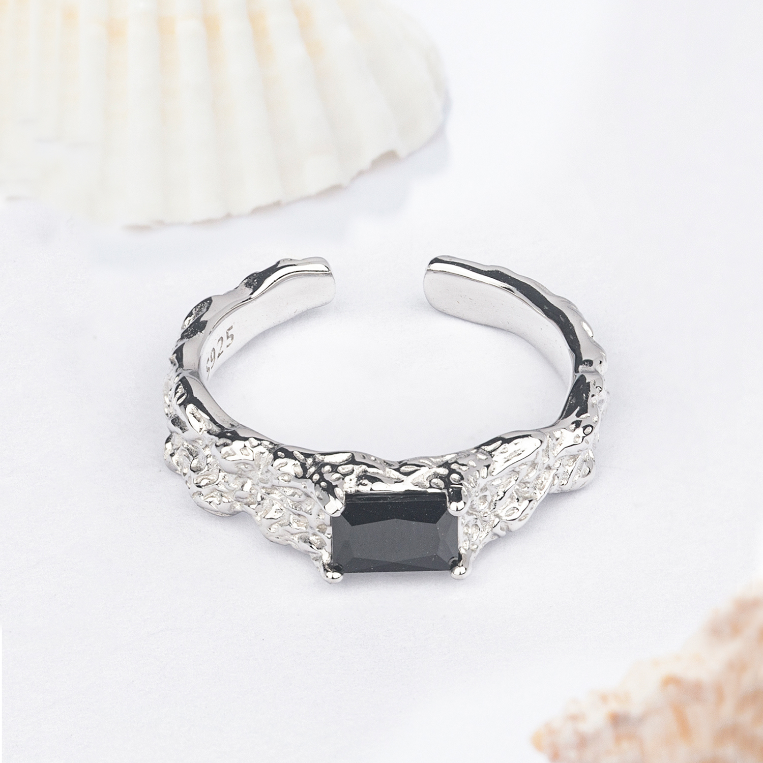 anniversary fashion handmade jewelry baguette black onxy silver adjustable ring wedding gifts for couple