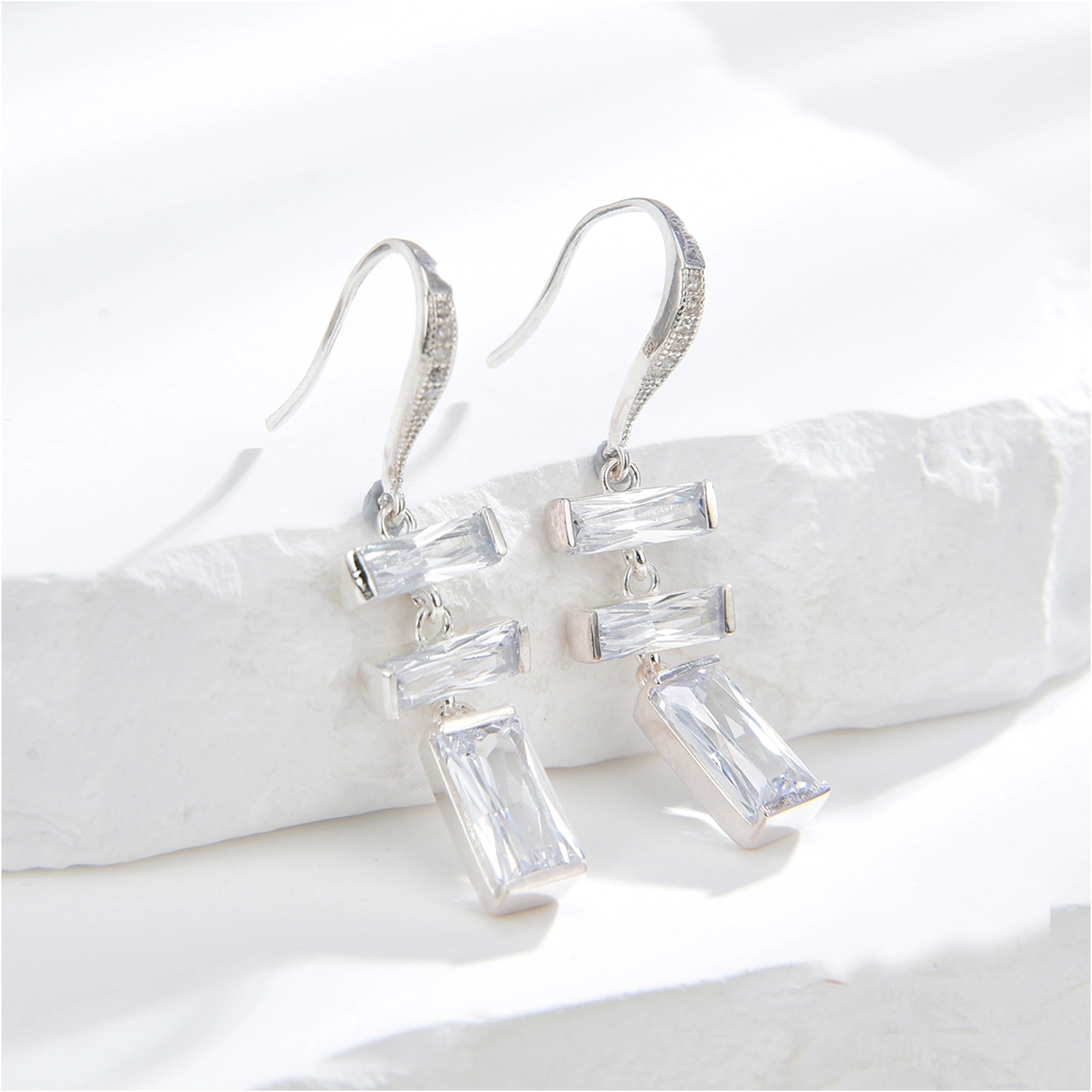 925 stelring silver hook earrings with white cz earring women girls jewelry gift