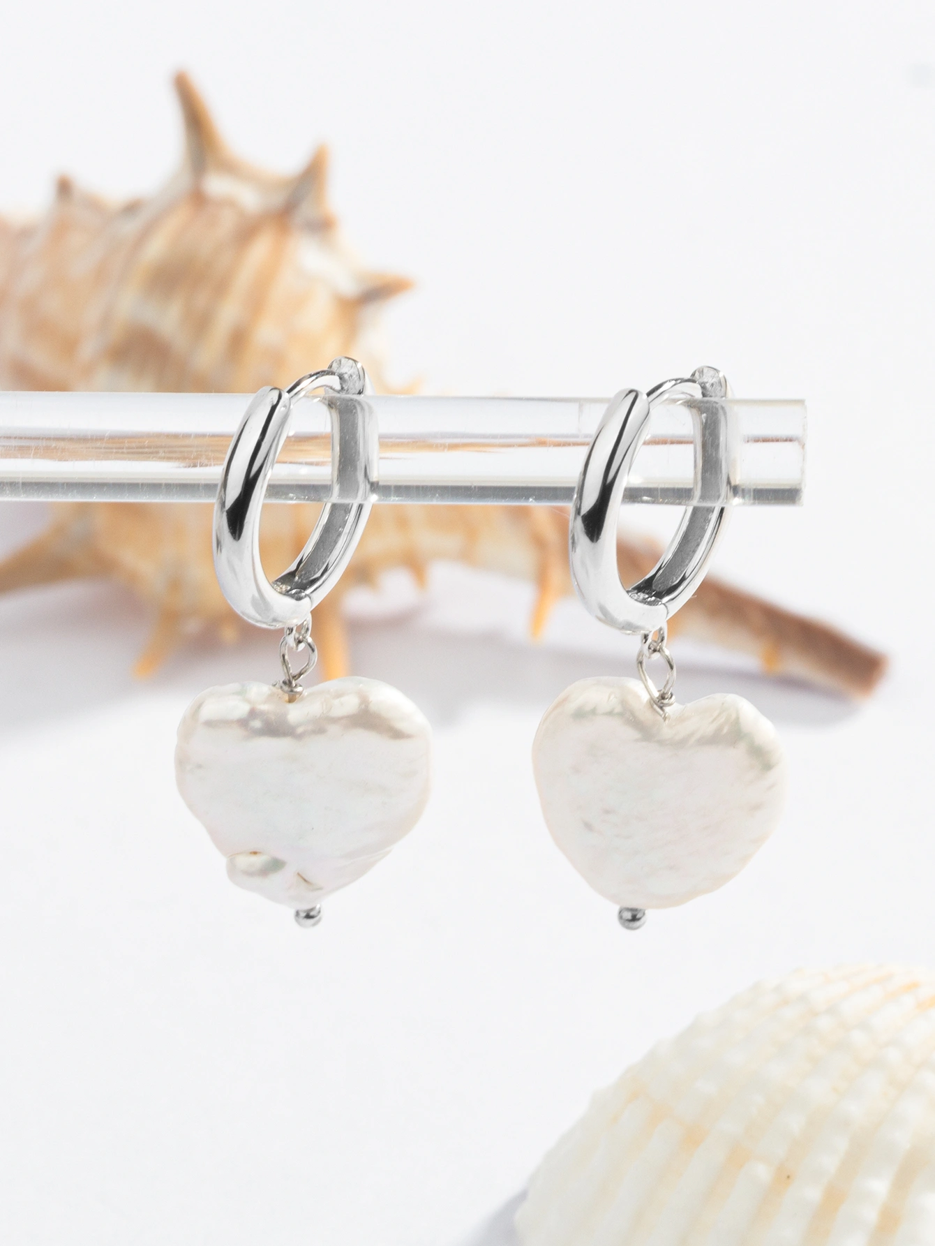 11-12mm white heart freshwater cultured pearl silver huggie hoop earrings for women