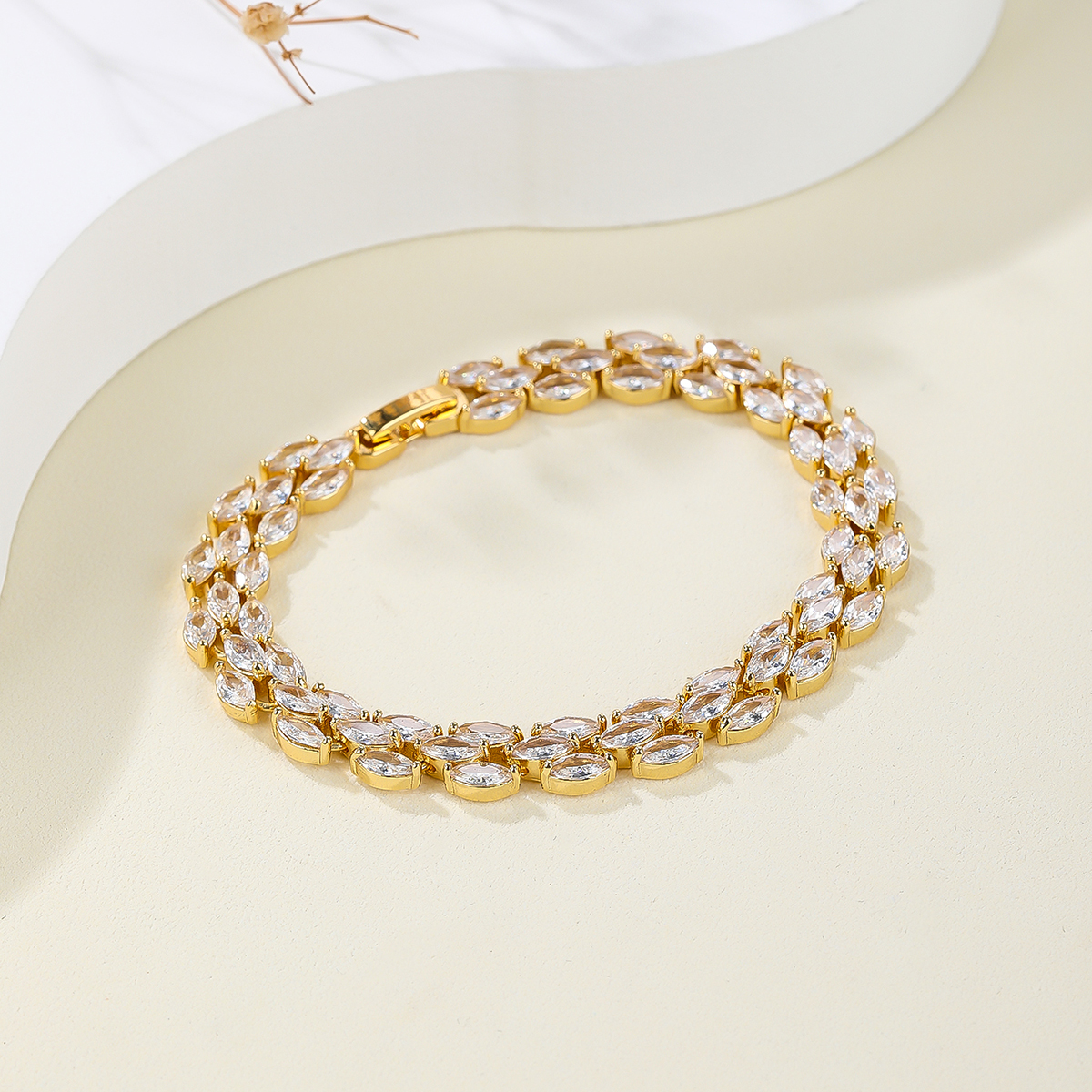 brass chain bracelet with white cz handmade jewelry gifts