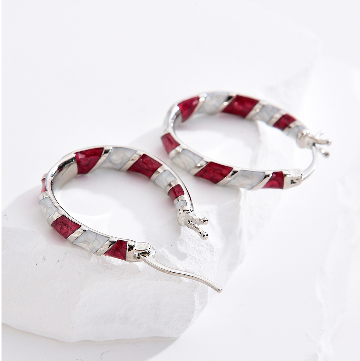 U shape earrings brass with red&white enamel earring new design for women